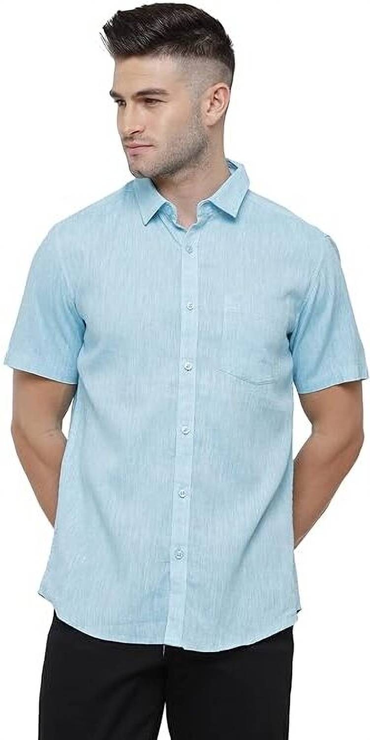 Classic Polo Men Solid Casual Light Blue Shirt - Image 3