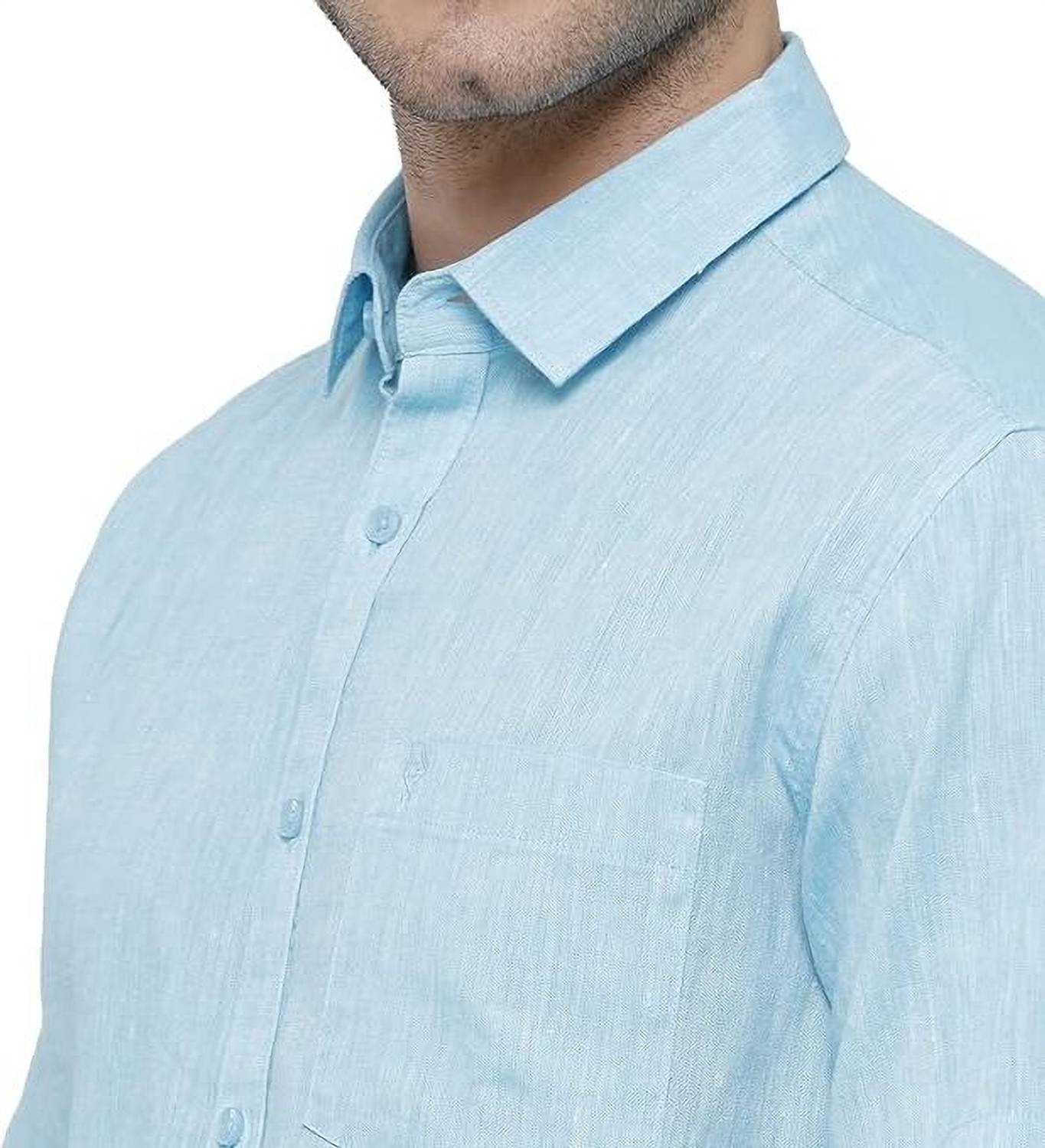 Classic Polo Men Solid Casual Light Blue Shirt - Image 4