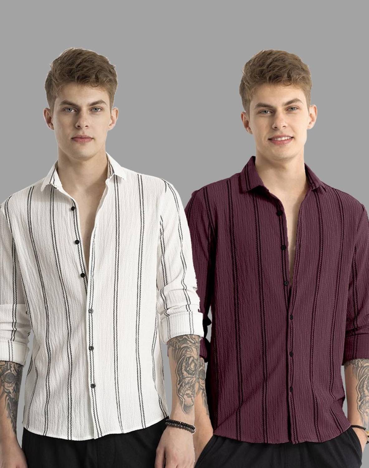 TIGERSNAKE Men Solid Casual White, Purple Shirt - Image 1