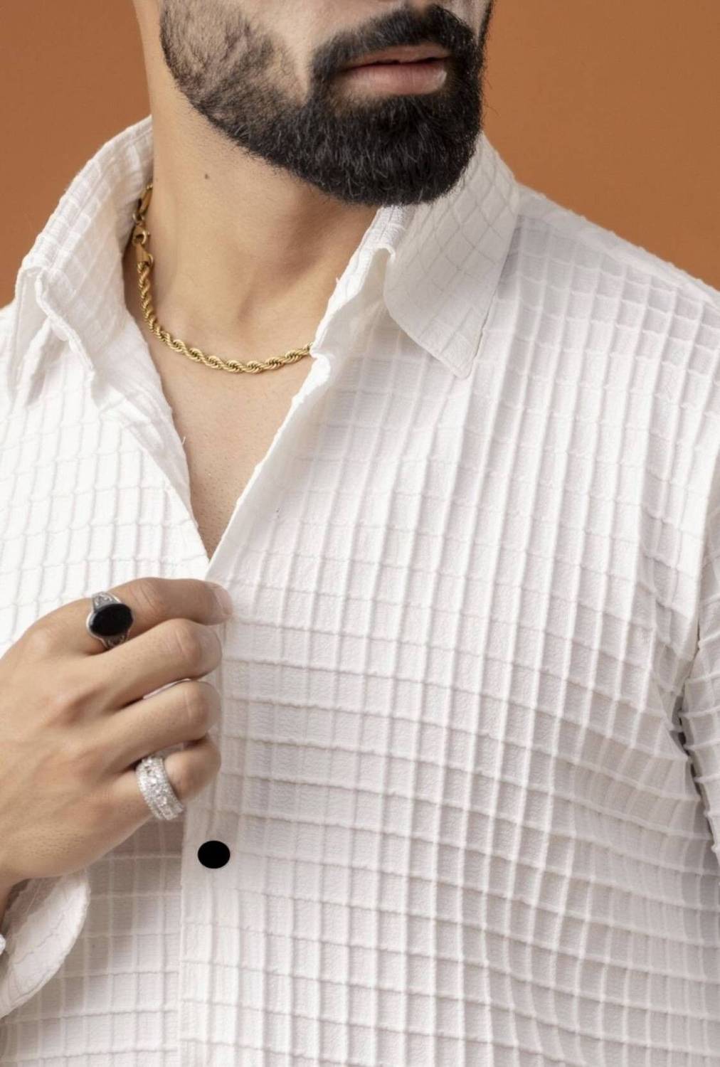 COMBRAIDED Men Self Design Casual White Shirt - Image 4
