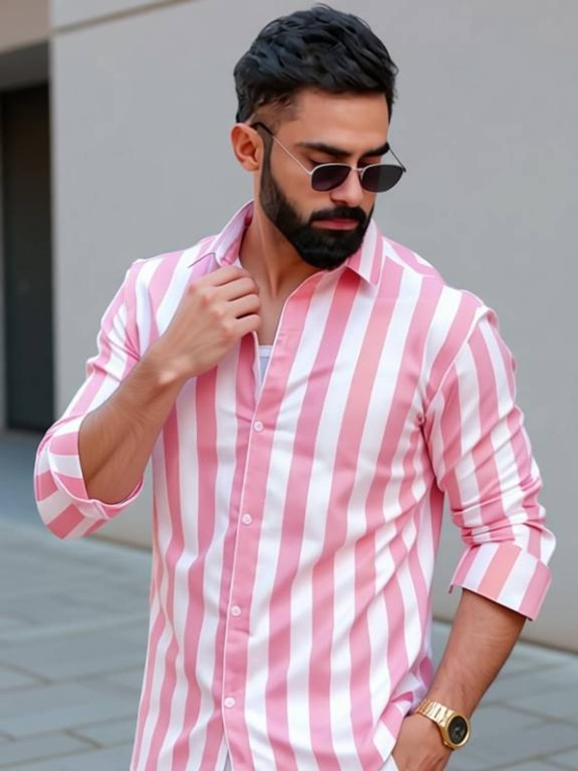 VIHANI Men Striped Casual Pink Shirt