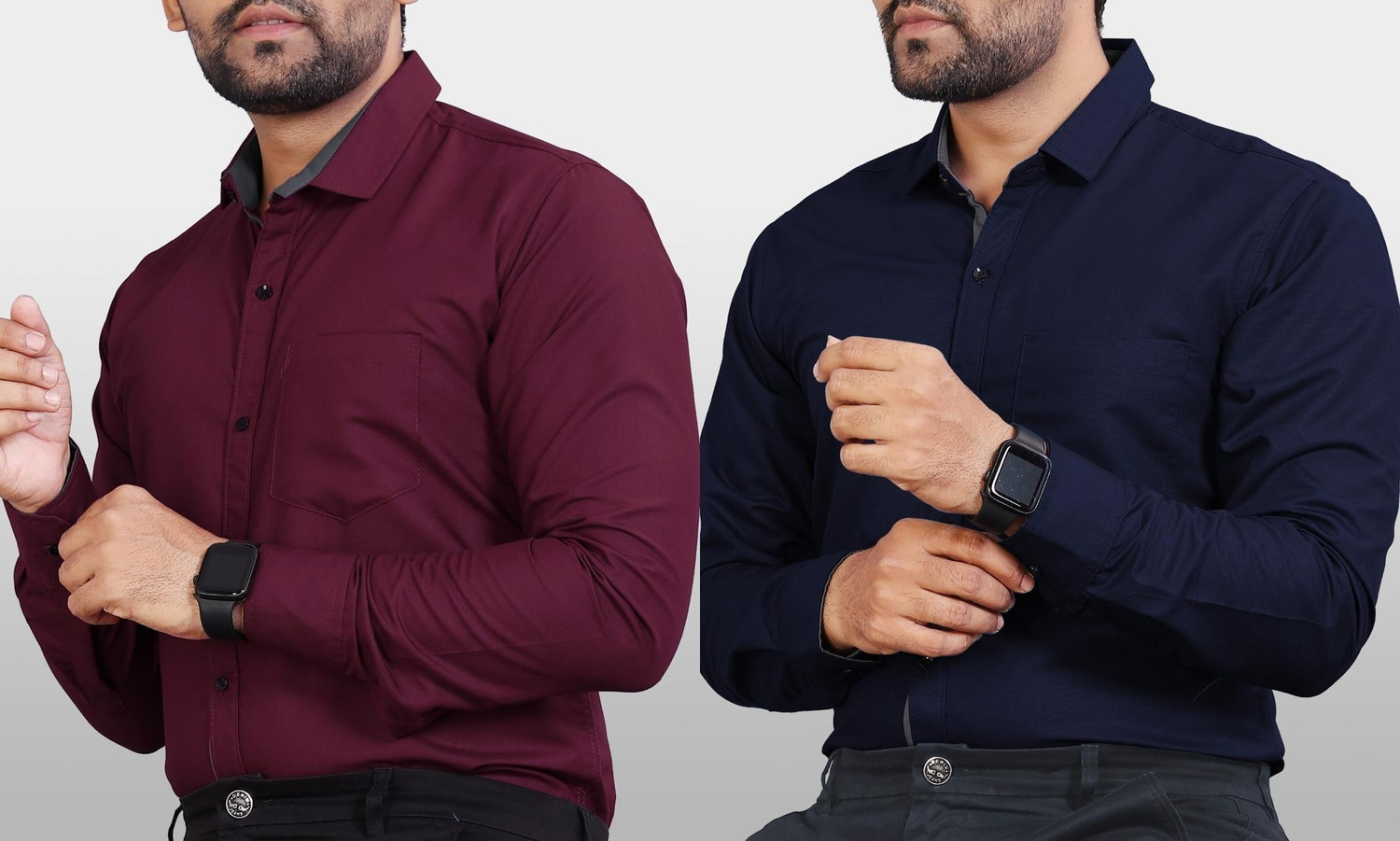 VIKSHI Men Solid Casual Blue, Maroon Shirt