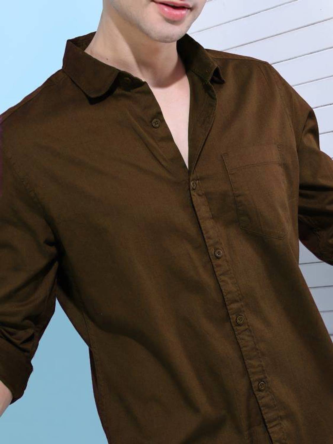 Boninos Men Solid Casual Brown Shirt - Image 5