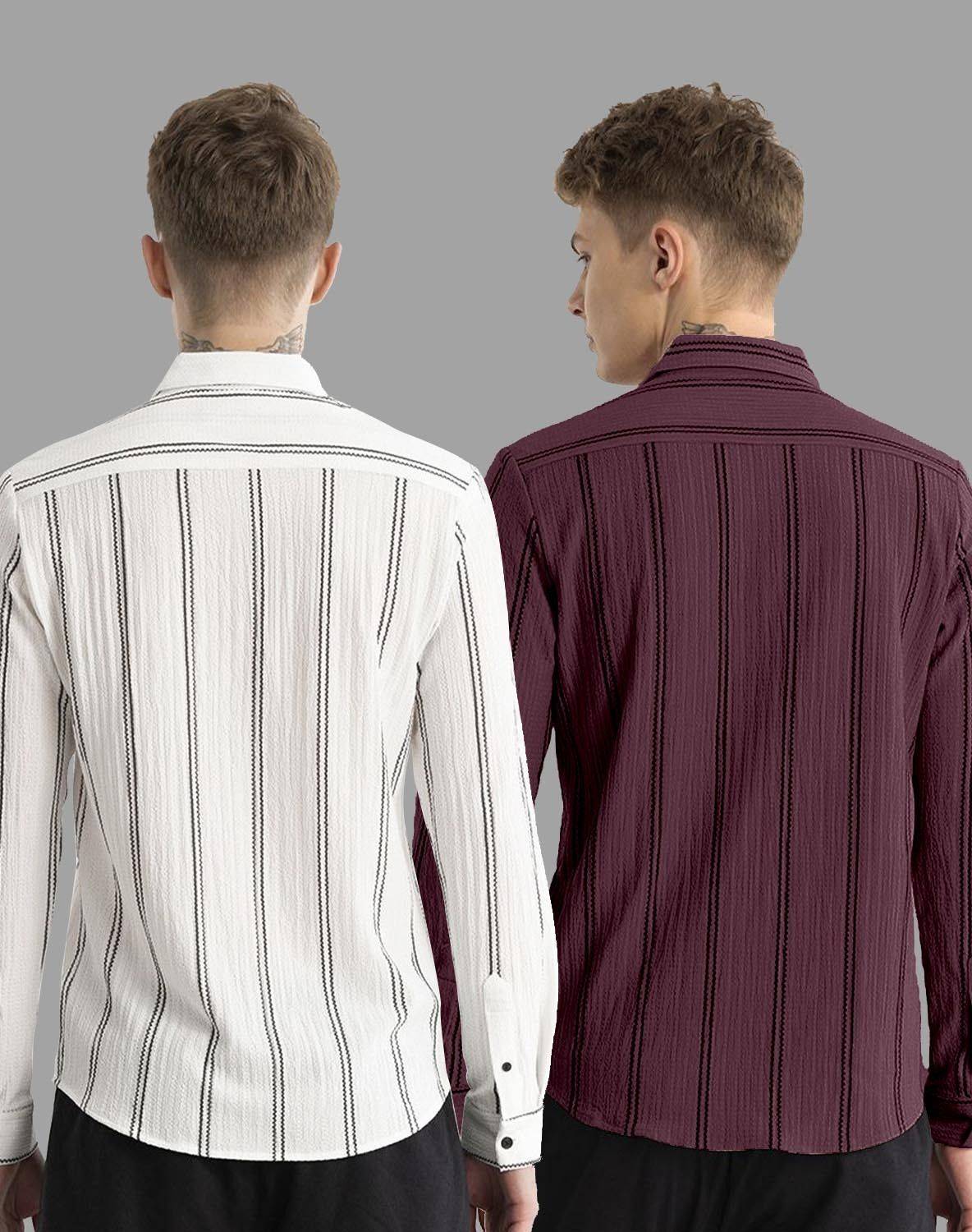 TIGERSNAKE Men Solid Casual White, Purple Shirt - Image 5