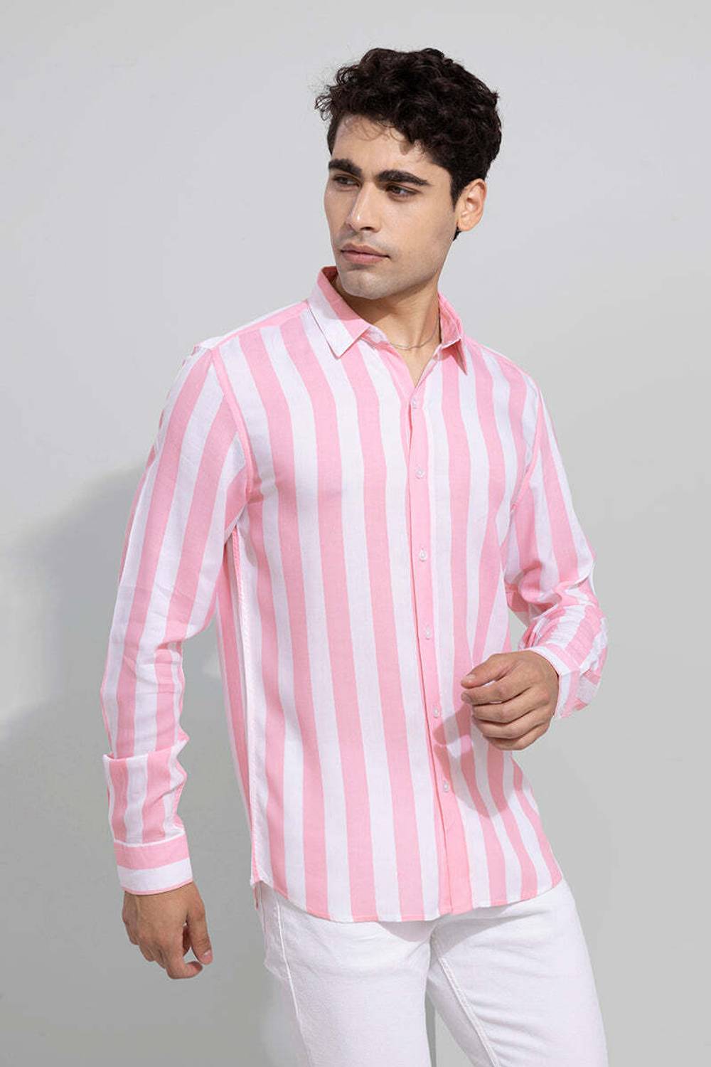 aadi Men Pink Striped Casual Shirt - Image 5