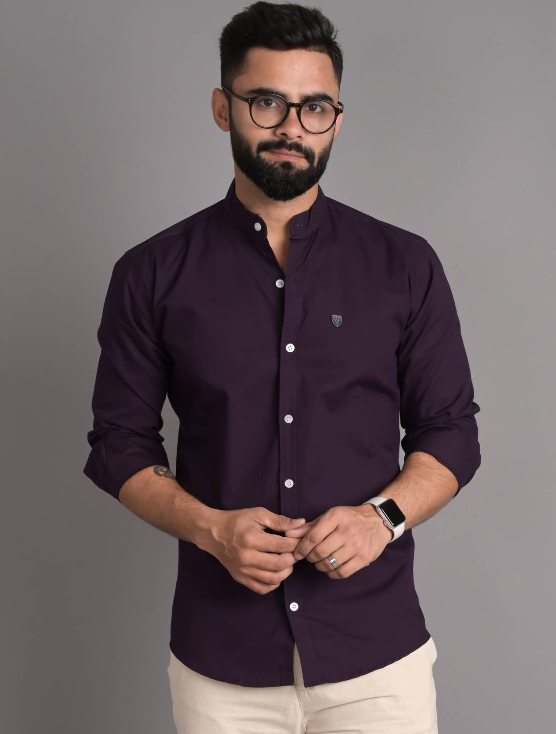 FUBAR Men Solid Casual Purple Shirt - Image 1