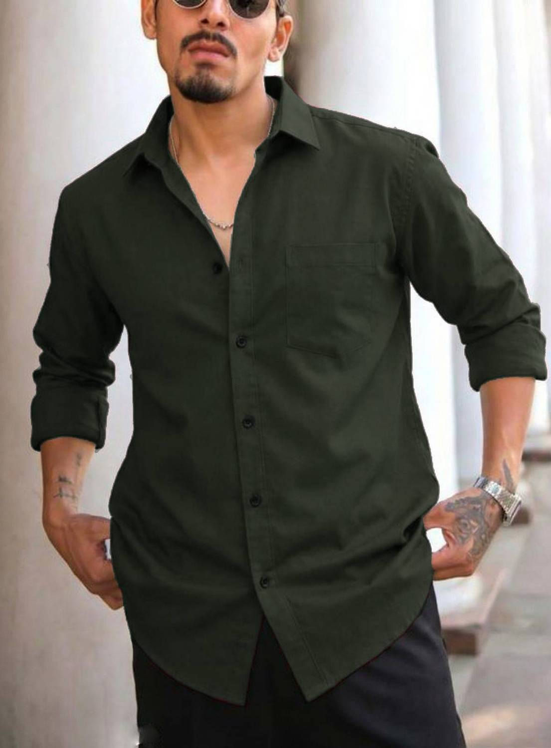 Boninos Men Dark Green Casual Shirt - Image 1