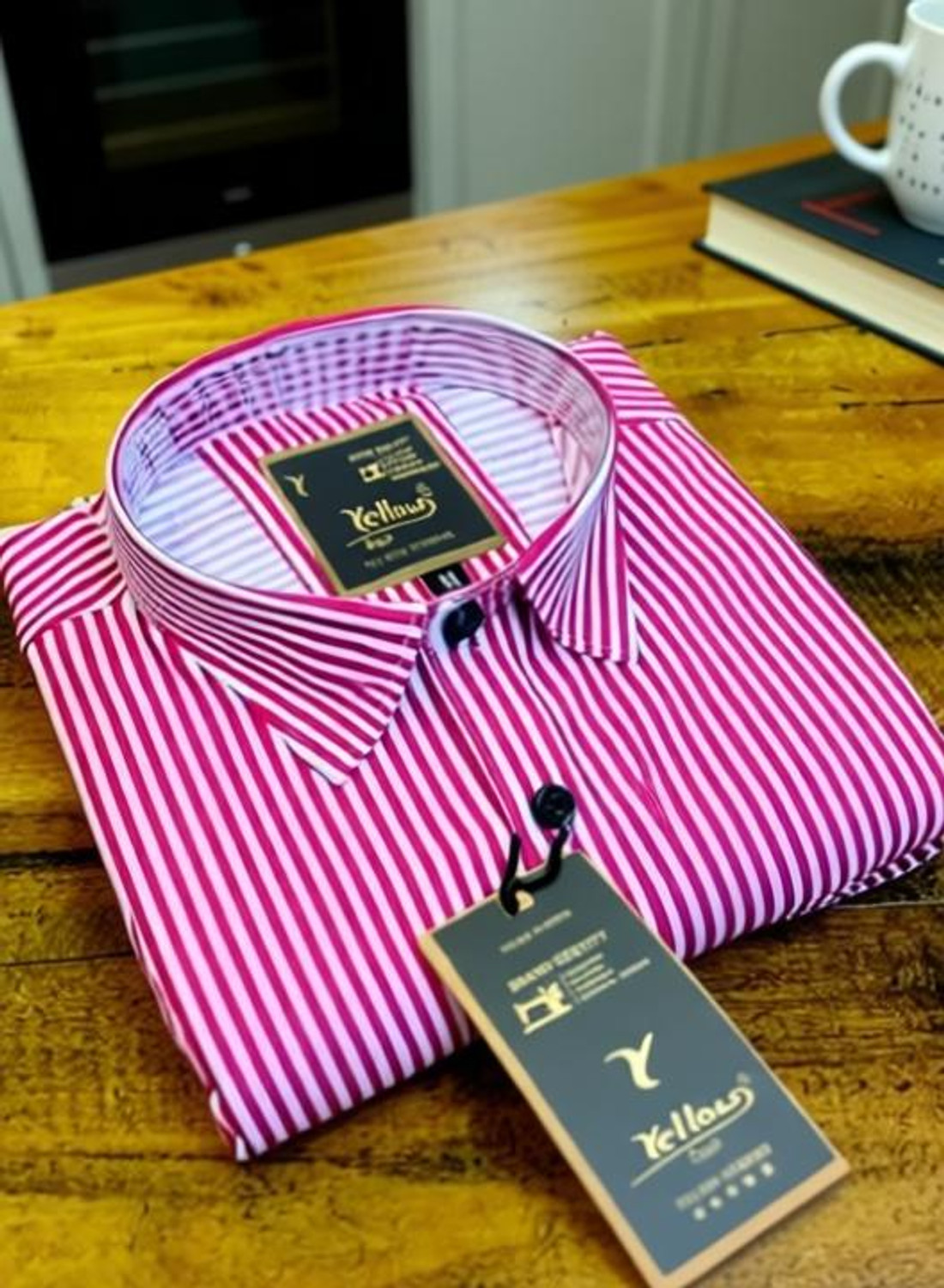 YELLOW DASH Men Striped Casual Pink Shirt