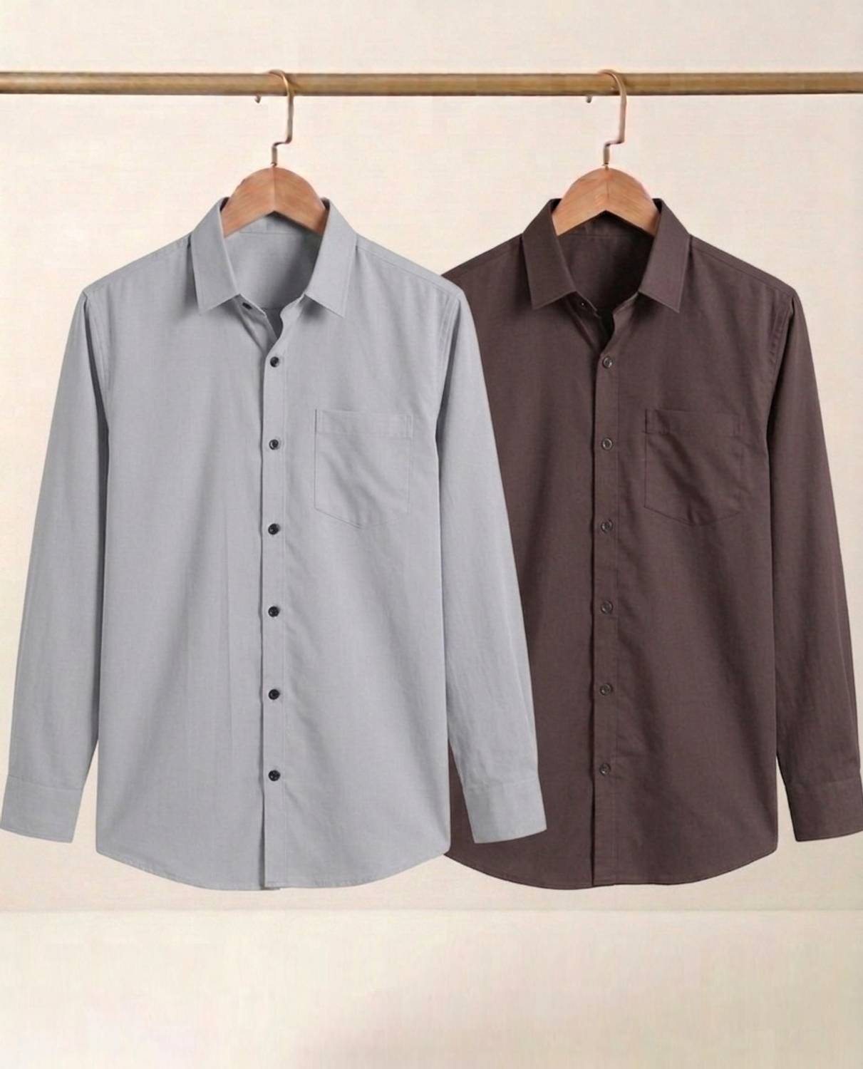 TIGERSNAKE Men Solid Casual Grey, Brown Shirt - Image 1