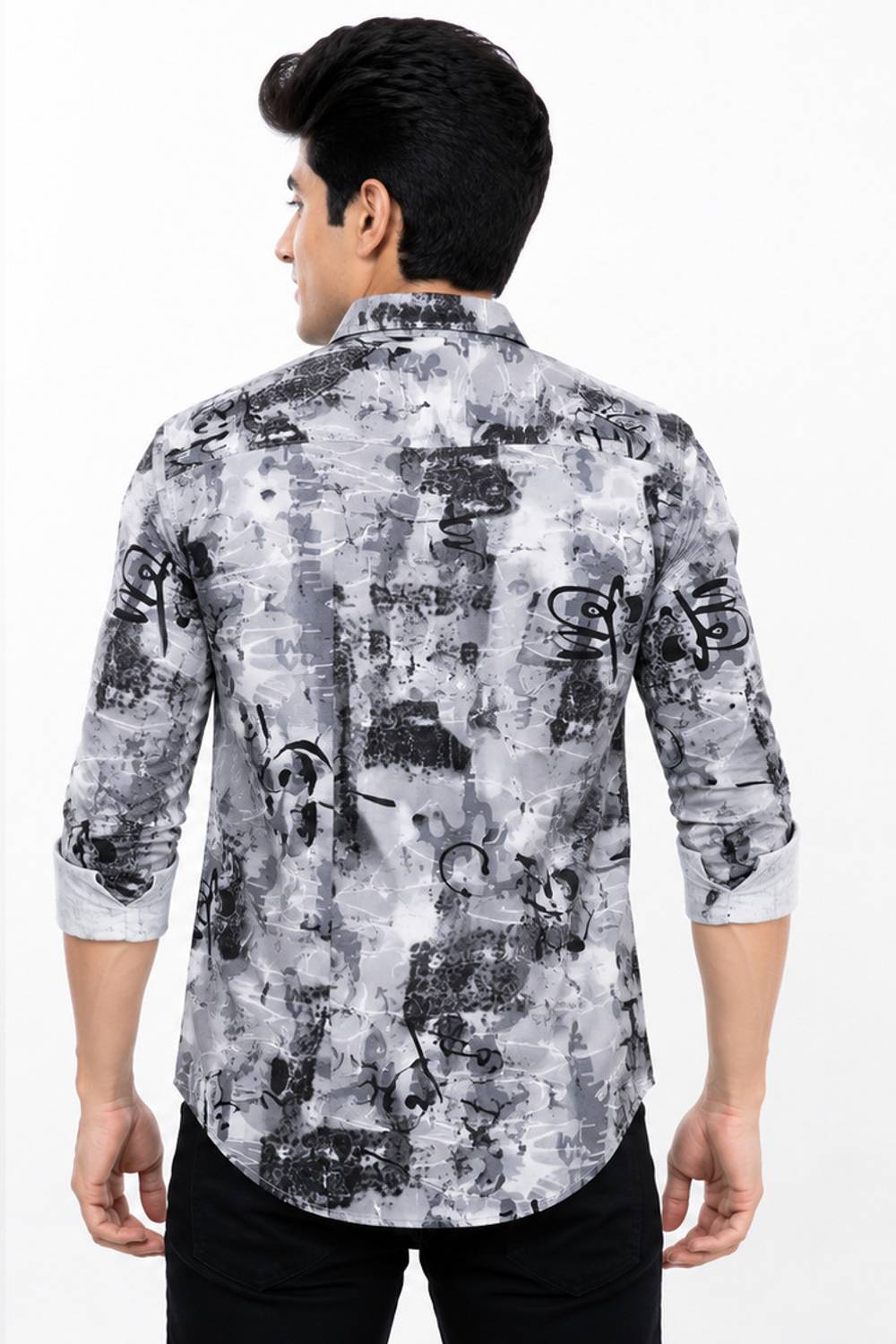 Chevron Men Printed Casual Grey Shirt - Image 2