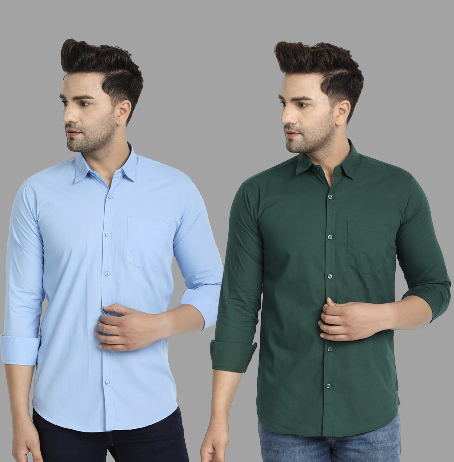 TIGERSNAKE Men Solid Casual Light Blue, Green Shirt