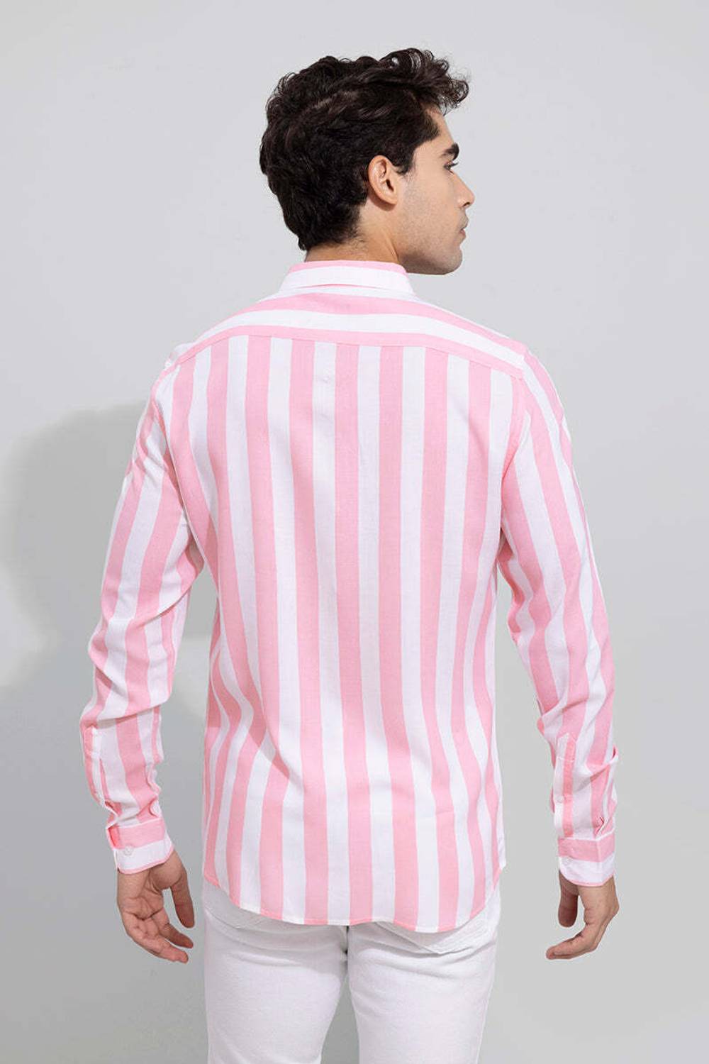 aadi Men Pink Striped Casual Shirt - Image 4