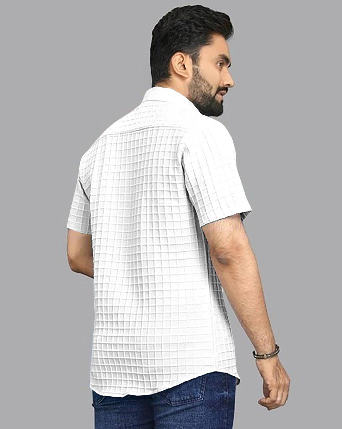 COMBRAIDED Men Self Design Casual White Shirt - Image 2