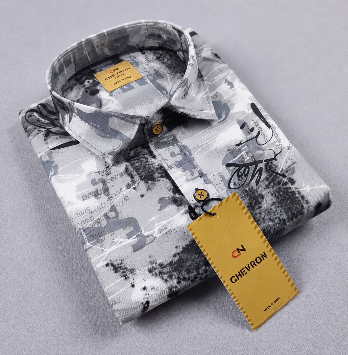 Chevron Men Printed Casual Grey Shirt - Image 4