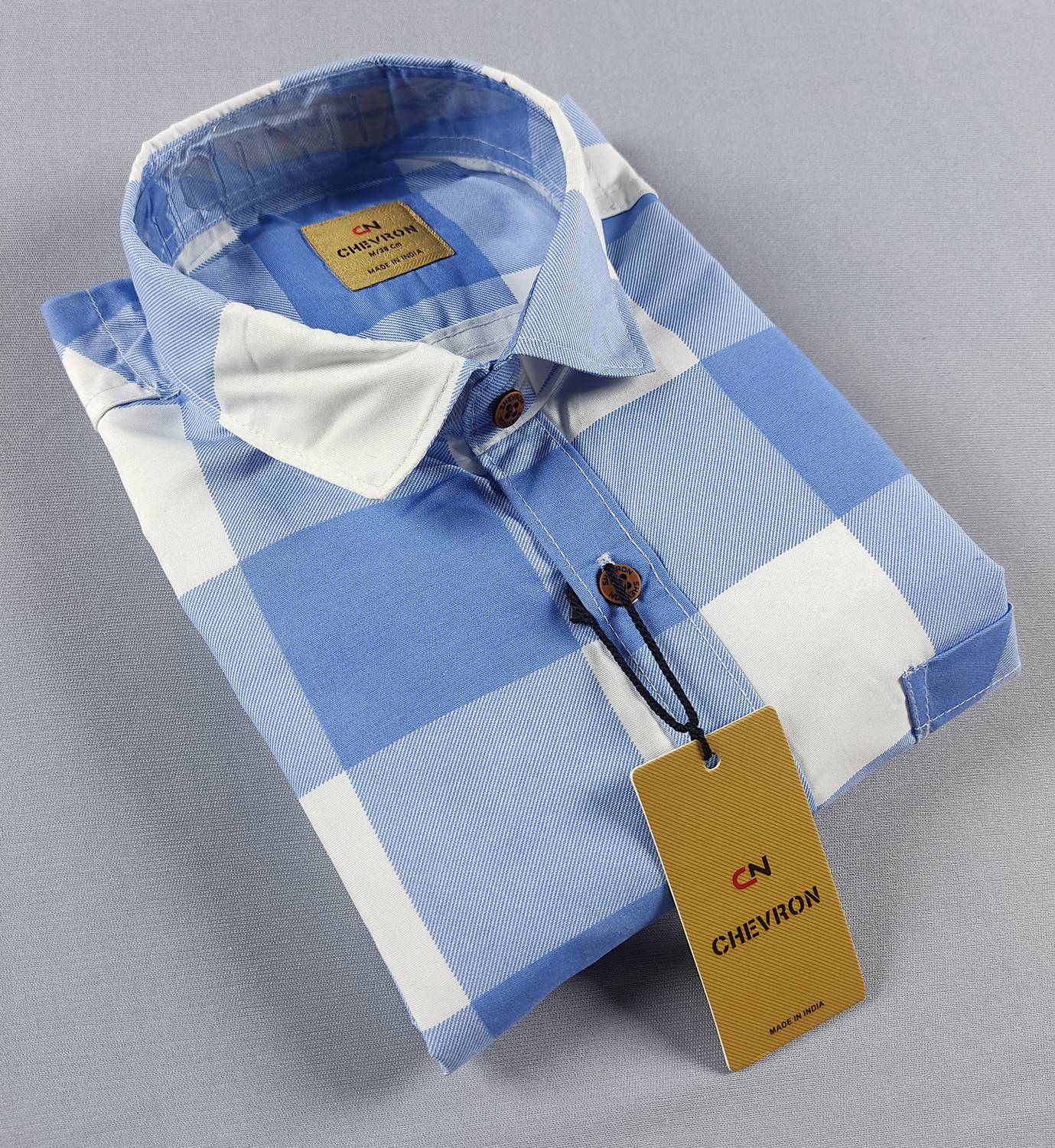 Chevron Men Checkered Casual Light Blue Shirt