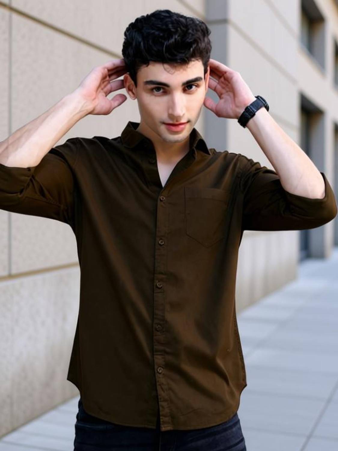 Boninos Men Solid Casual Brown Shirt - Image 1