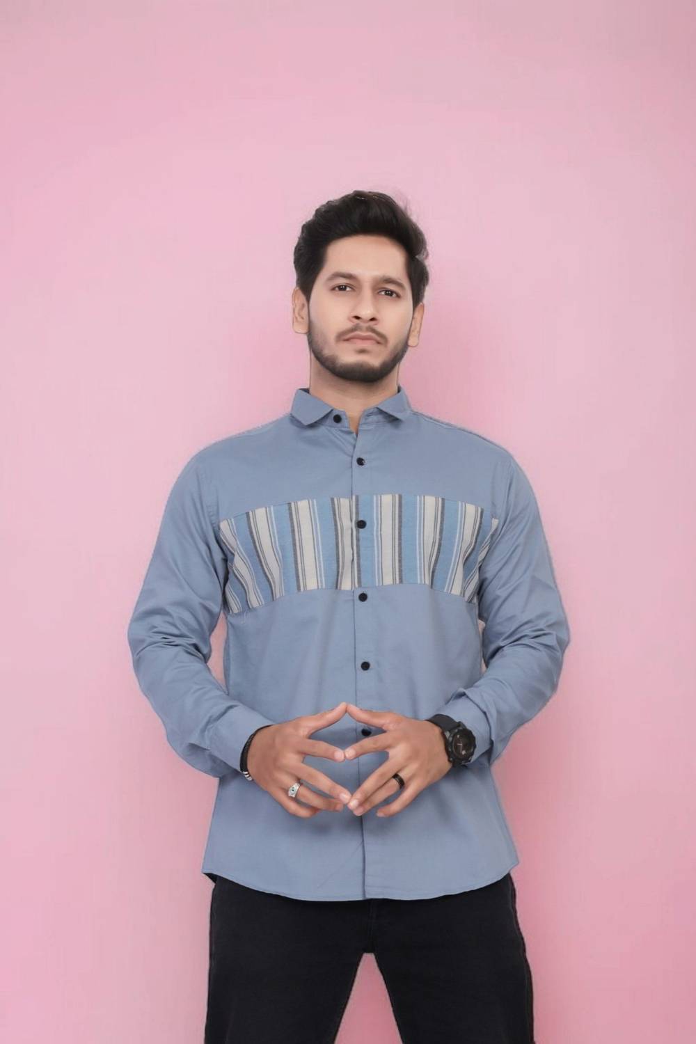 U AND J Men Printed Casual Blue Shirt