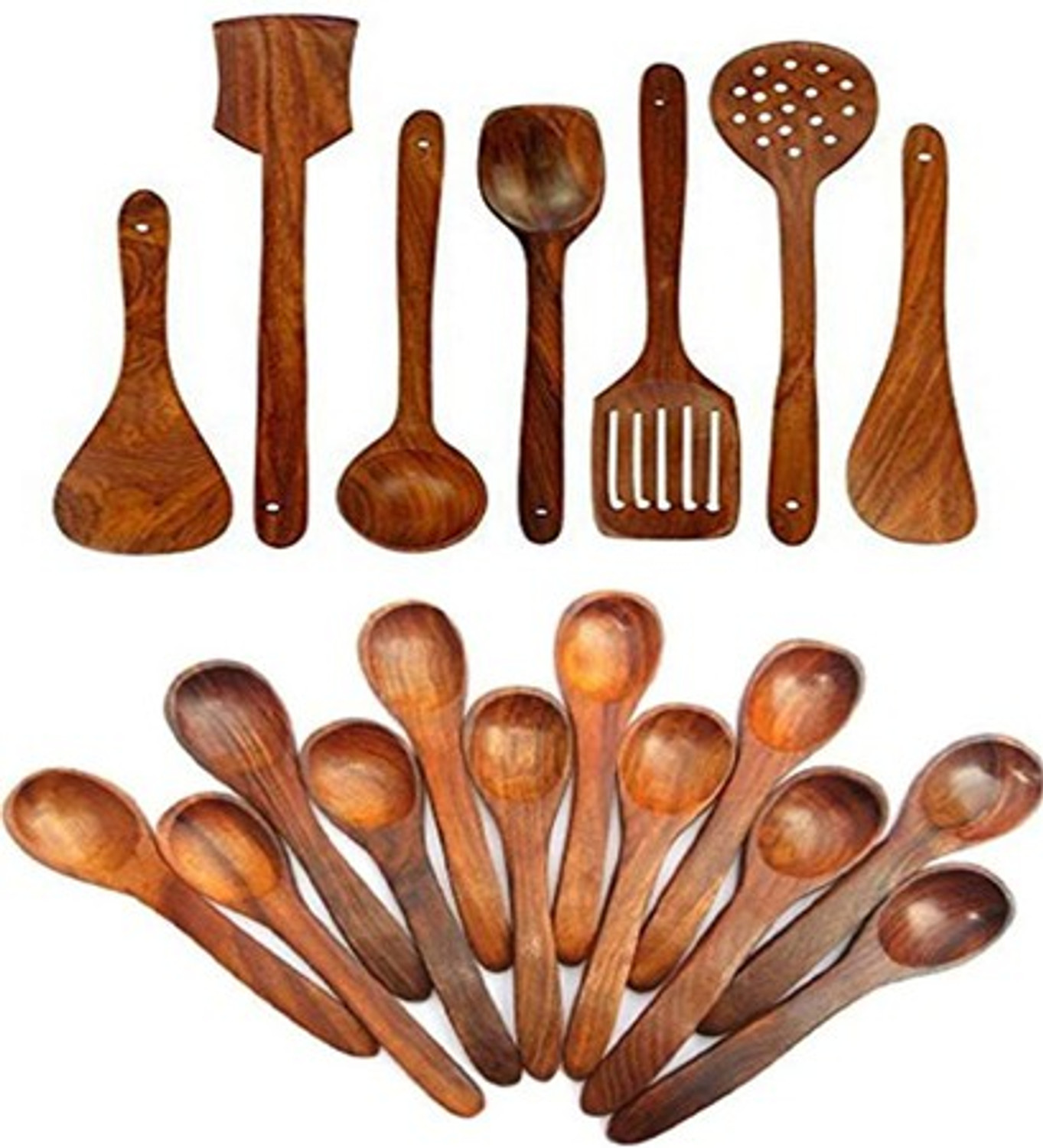 ANSAA HANDICRAFTS Wooden Spoon Set for Cooking Includes Frying Serving Spatula Chapati Dessert Rice Spoons Wooden Spatula