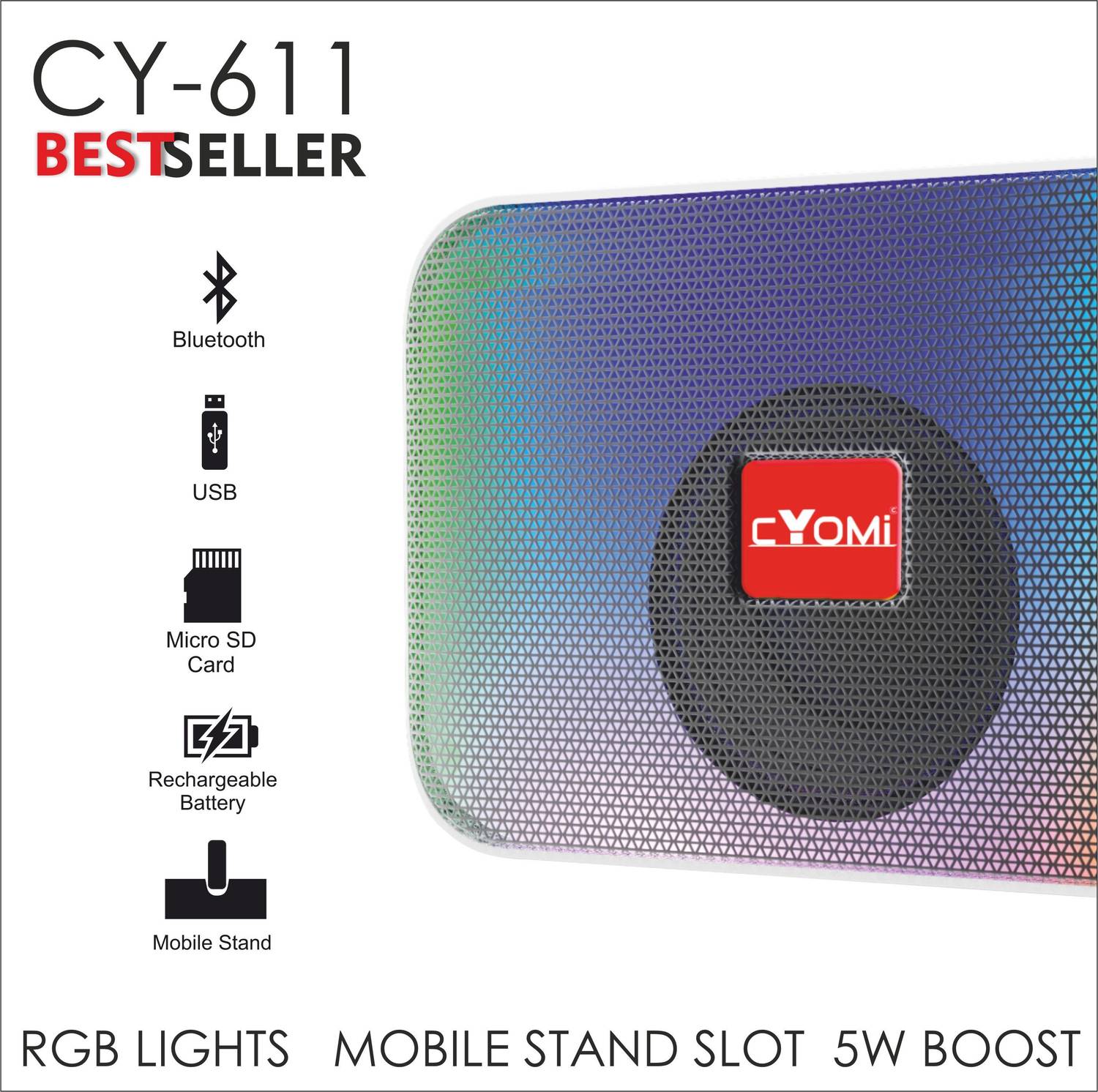 CYOMI V5.1 Wireless Portable Speaker with RGB Lights - Image 4