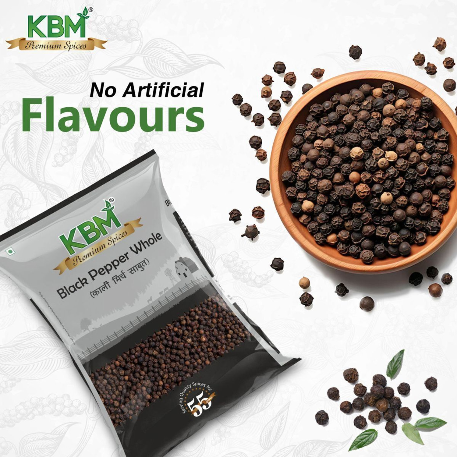 KBM Premium Black Pepper Whole pouch, with rich aroma and taste