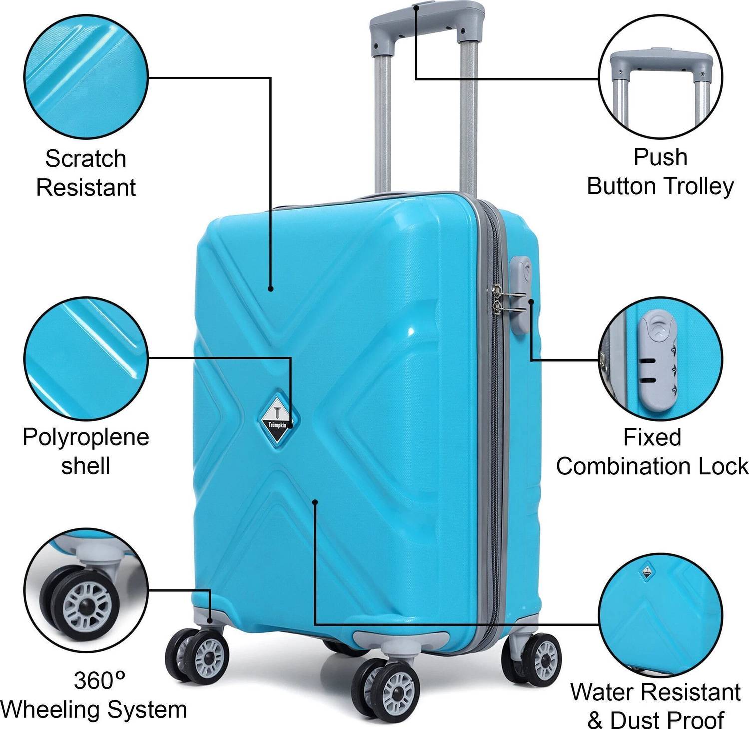 Trumpkin Small Cabin Luggage 55cm 8 Wheels Blue - Image 4