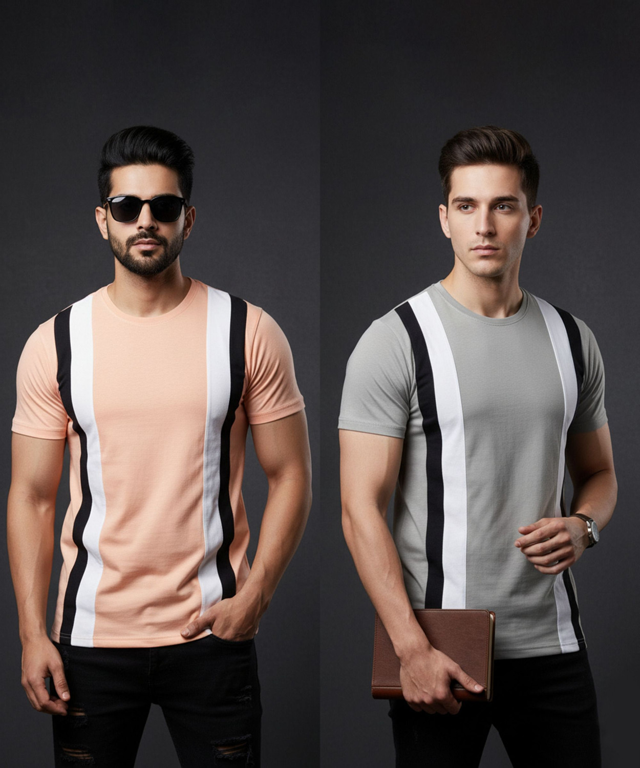 Rimmy Textile Printed Men Pink, Grey T-Shirt