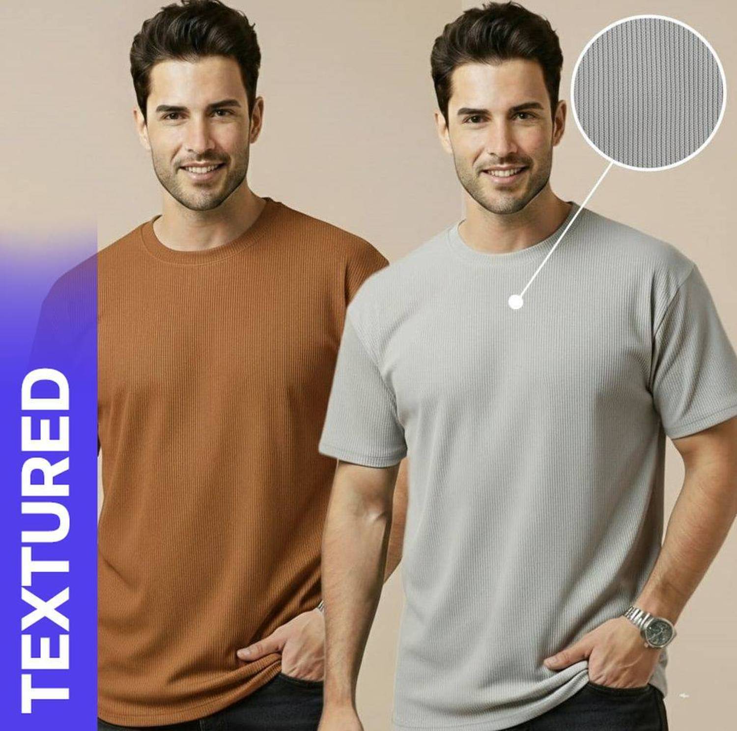 Fashion Globe Self Design Men Brown, Grey T-Shirt