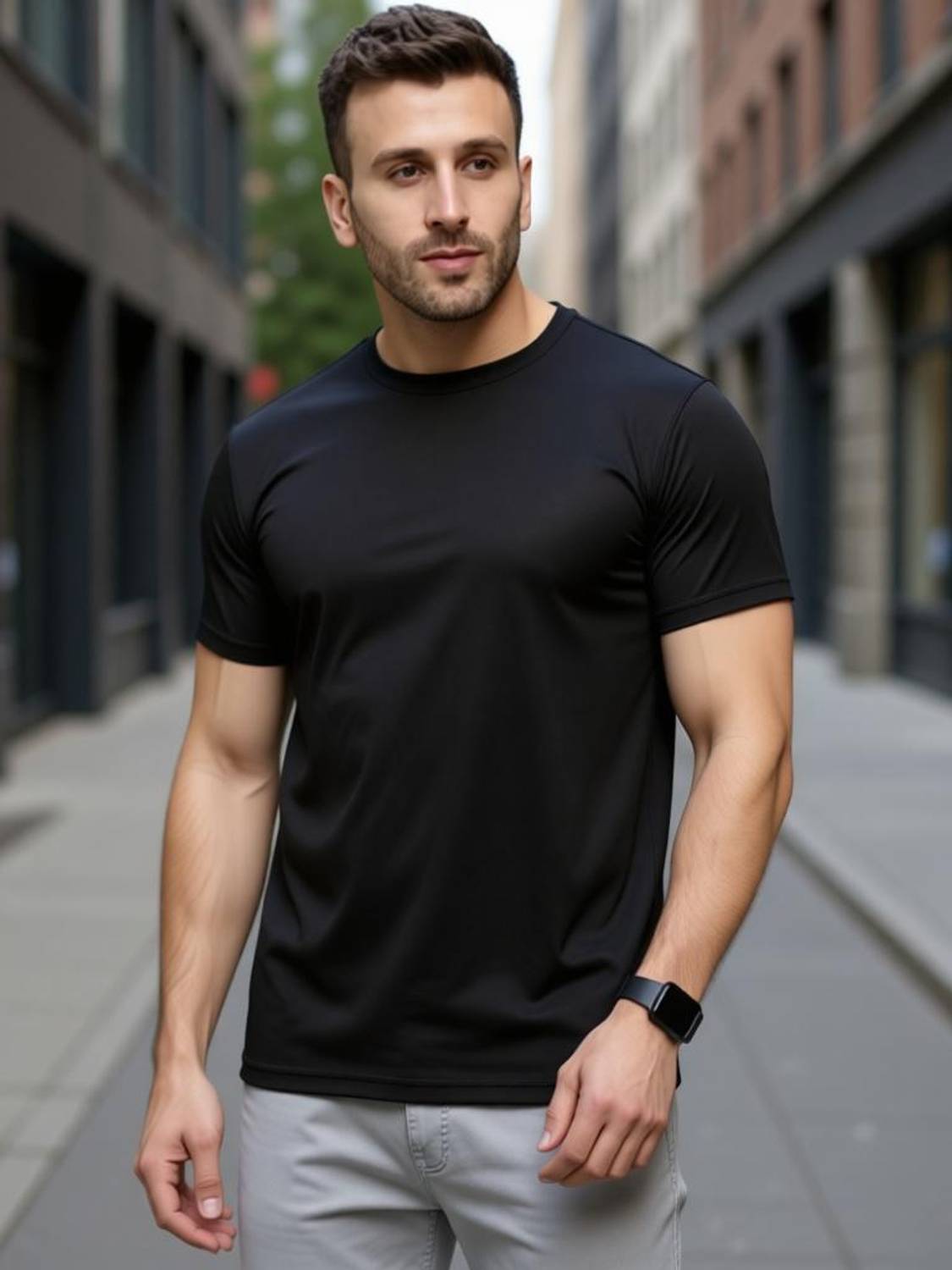 ShopGlobal Solid Men Black T-Shirt