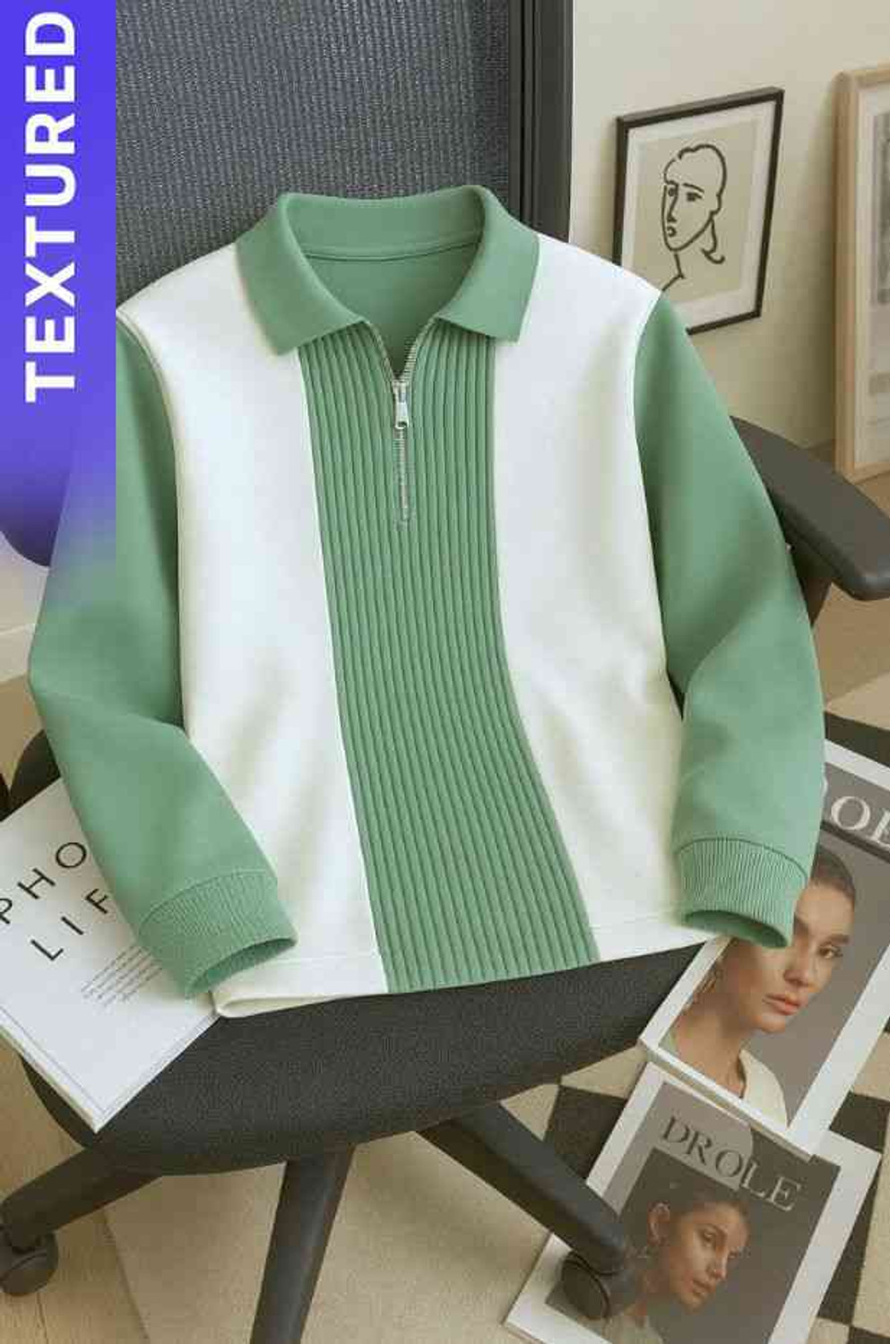 Try This Color Block Men Light Green, White T-Shirt
