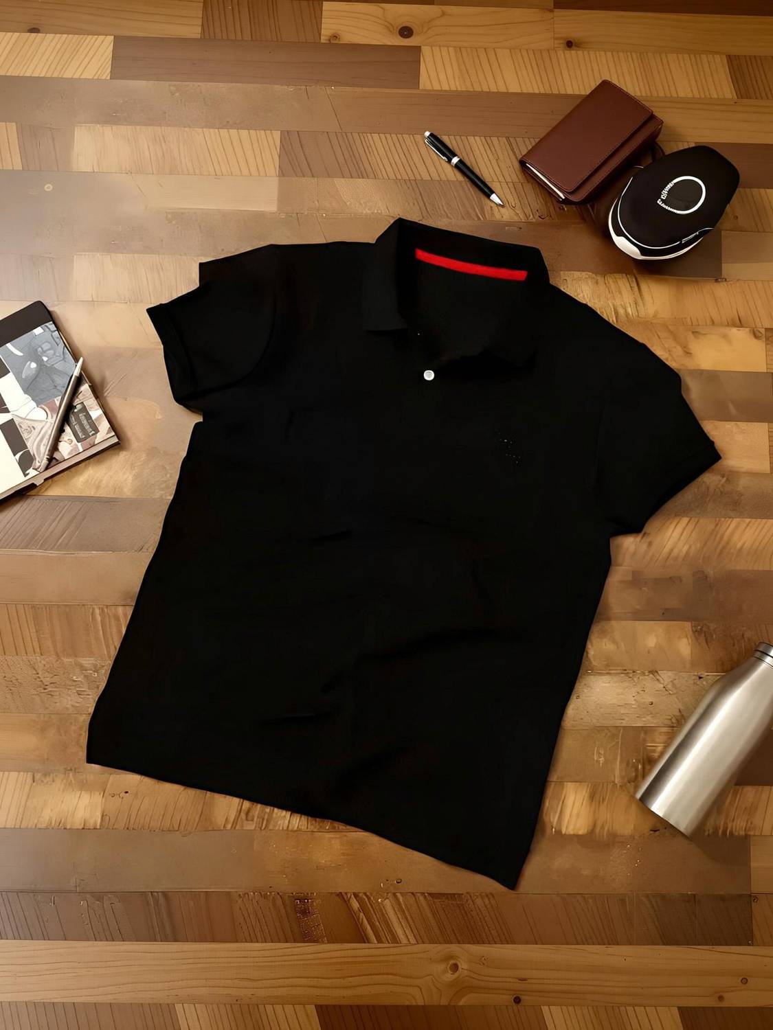 Crafted India Solid Men Black T-Shirt - Image 1