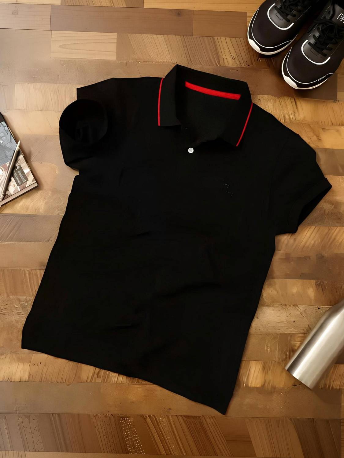 Crafted India Solid Men Black T-Shirt - Image 3