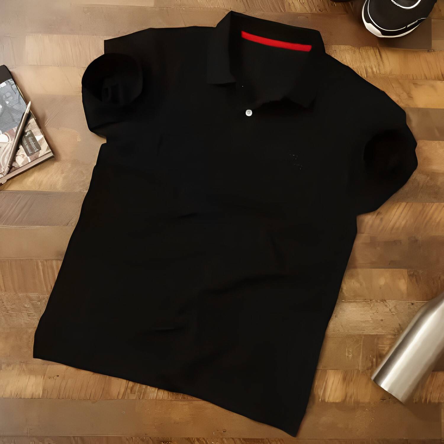 Crafted India Solid Men Black T-Shirt - Image 4