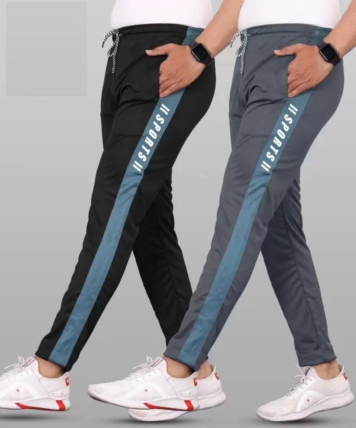 EYSTONE Striped Men Black, Grey Track Pants