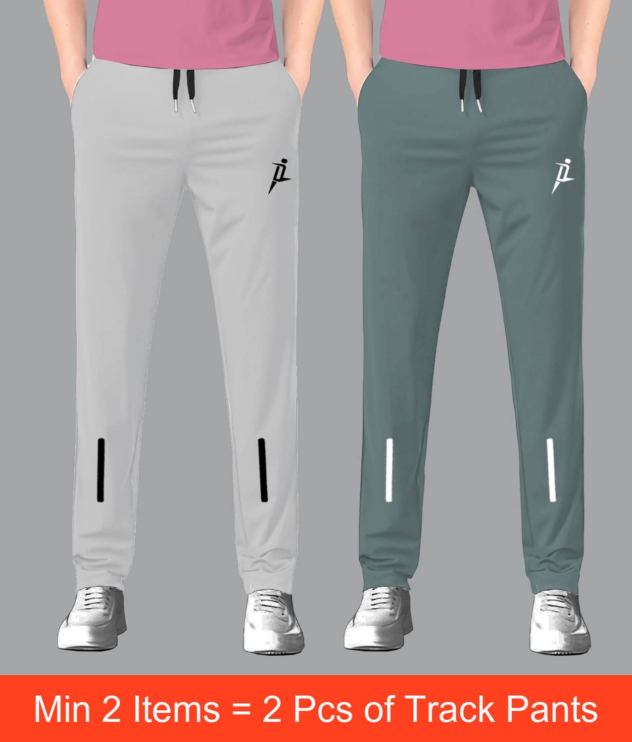 Denlike Men Grey, Dark Green Track Pants - Image 1