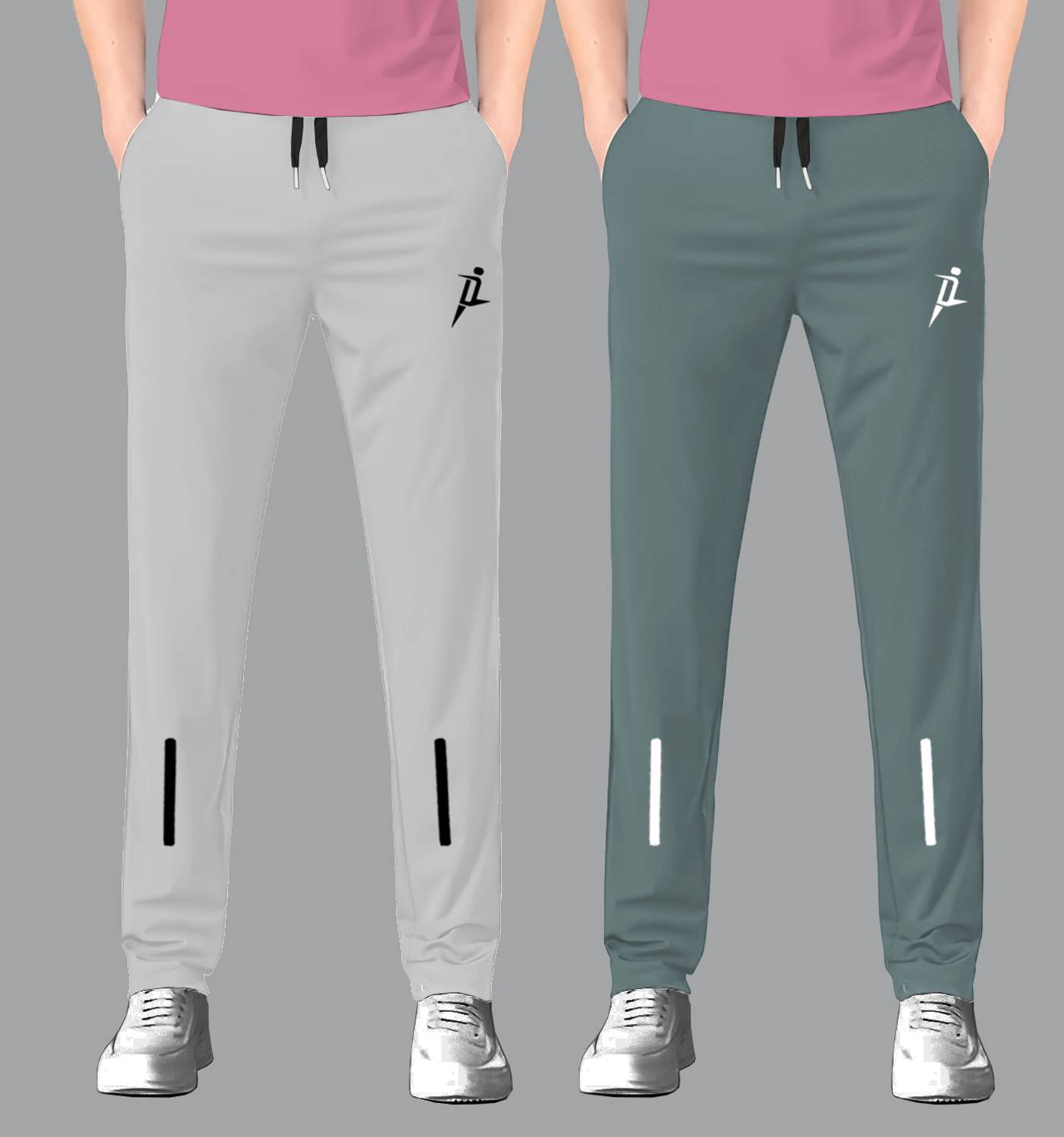 Denlike Men Grey, Dark Green Track Pants - Image 2