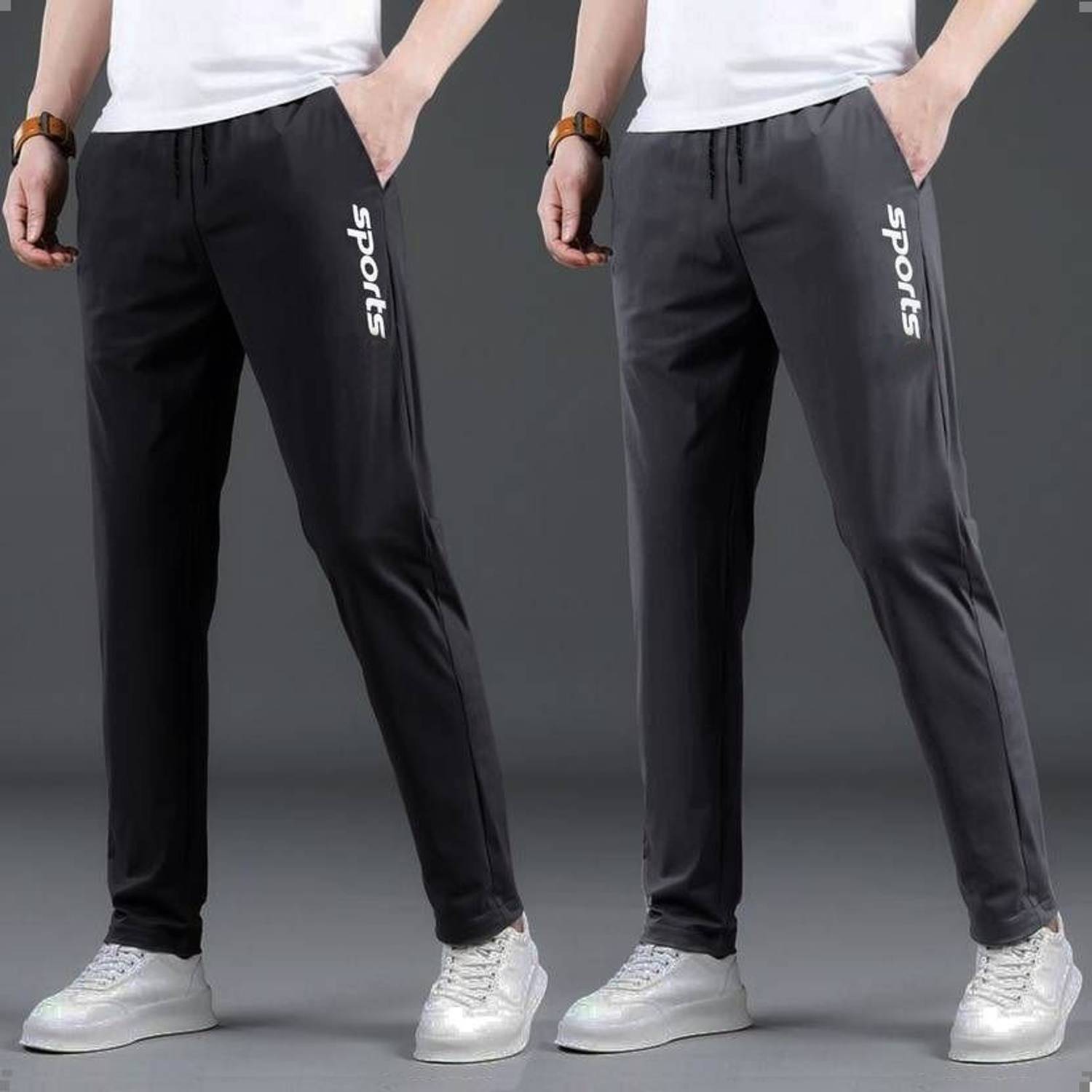EYSTONE Solid Men Black, Grey Track Pants - Image 1