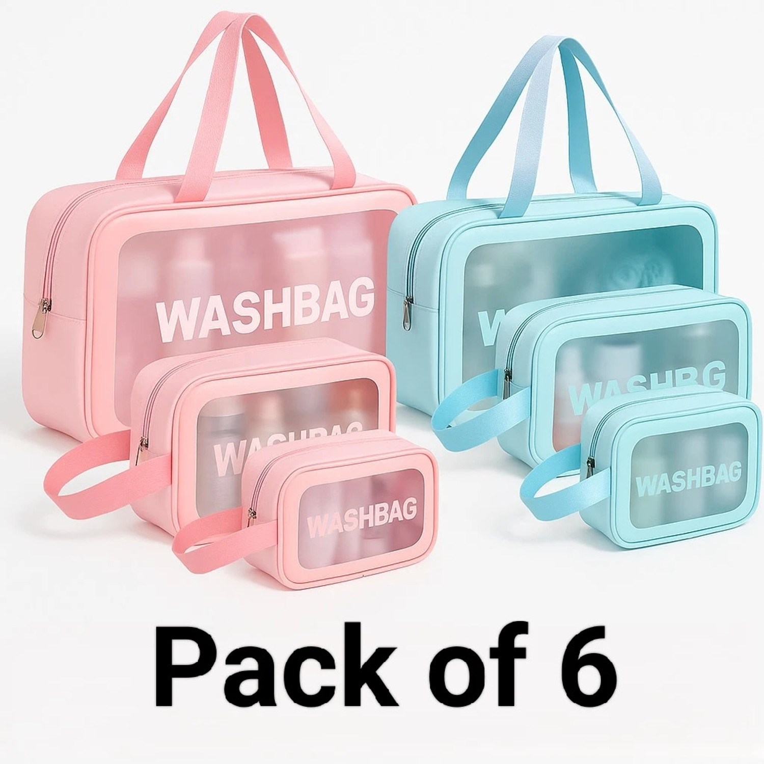 HITANSH ENTERPRISE Cosmetic Bag Pouch Transparent Pvc Wash Bag (BLUE_PINK)