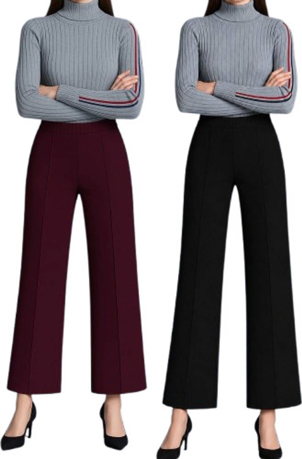 dressbiz Relaxed Women Black, Maroon Trousers - Image 5