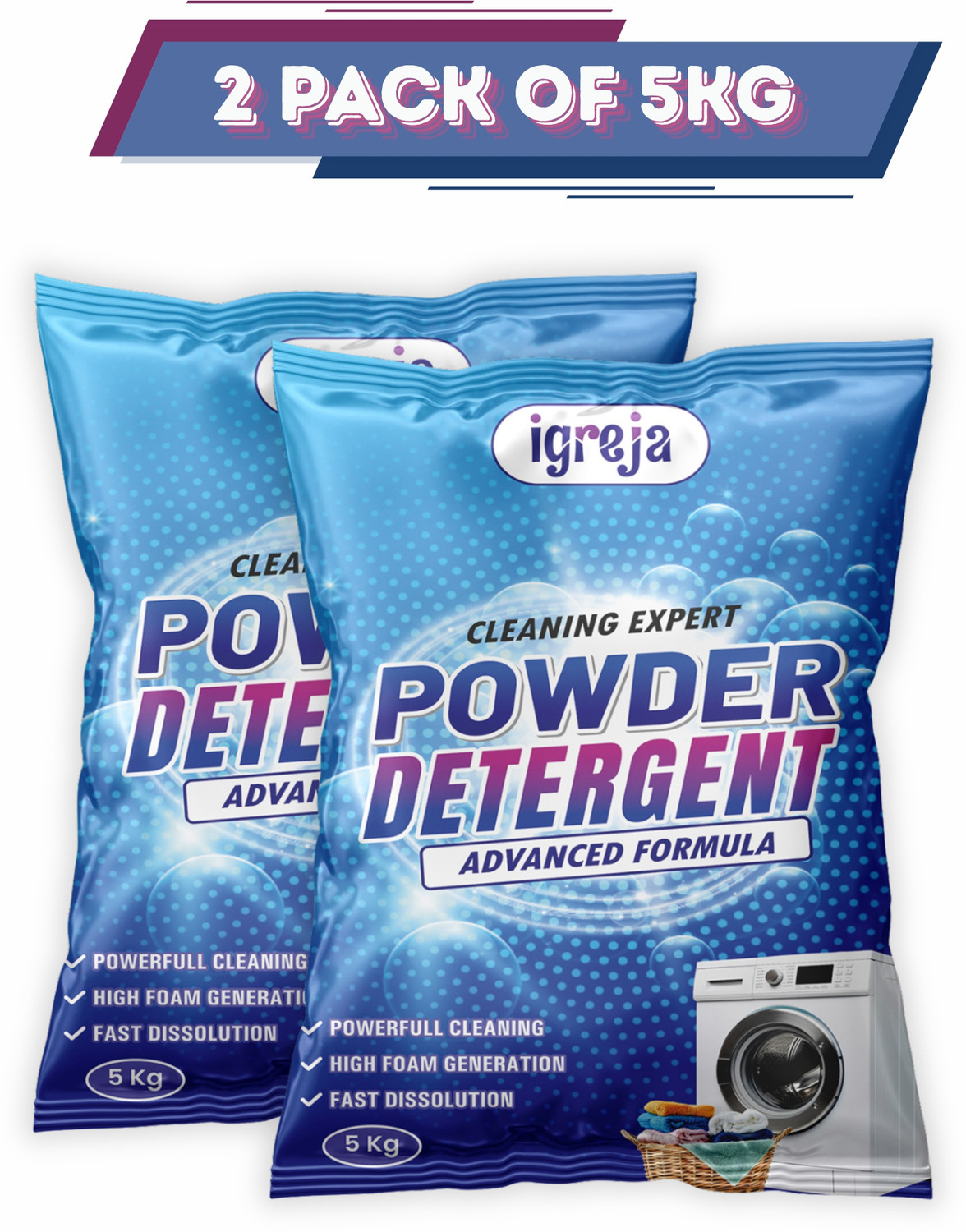 Igreja washing machine clothes Front & Top Load Blue Detergent Powder 10 kg