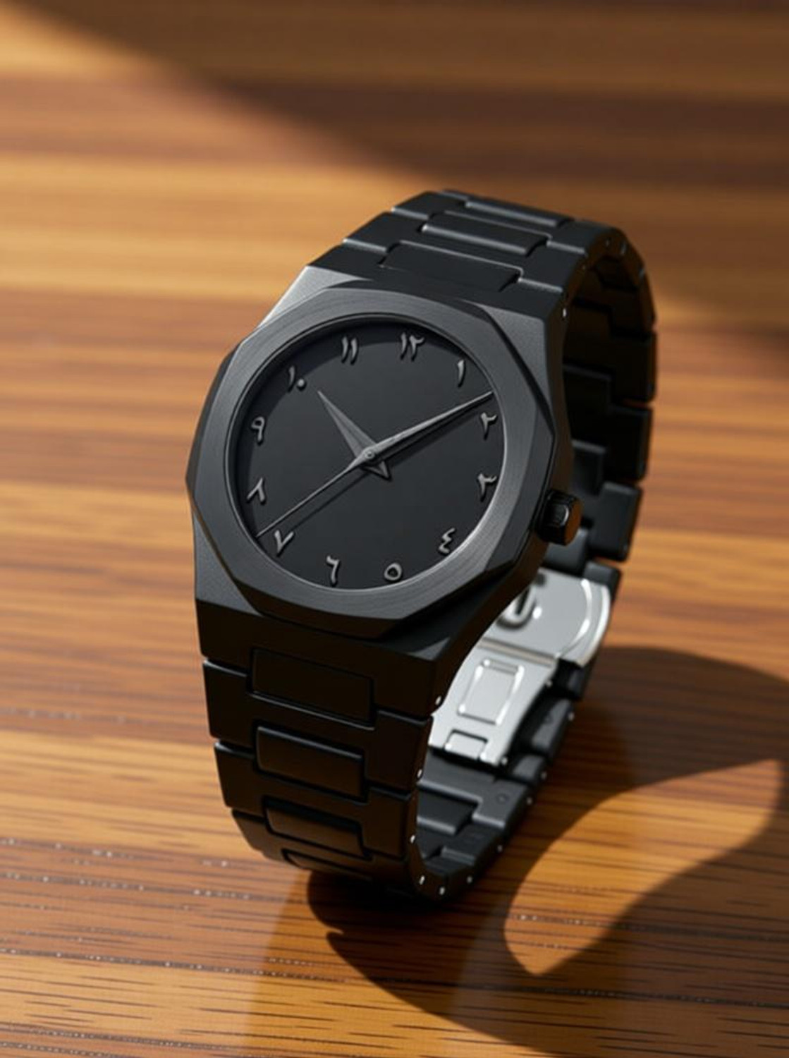 K&K Fully Black Men Professional Arabic Aura Analog Watch - For Men & Women