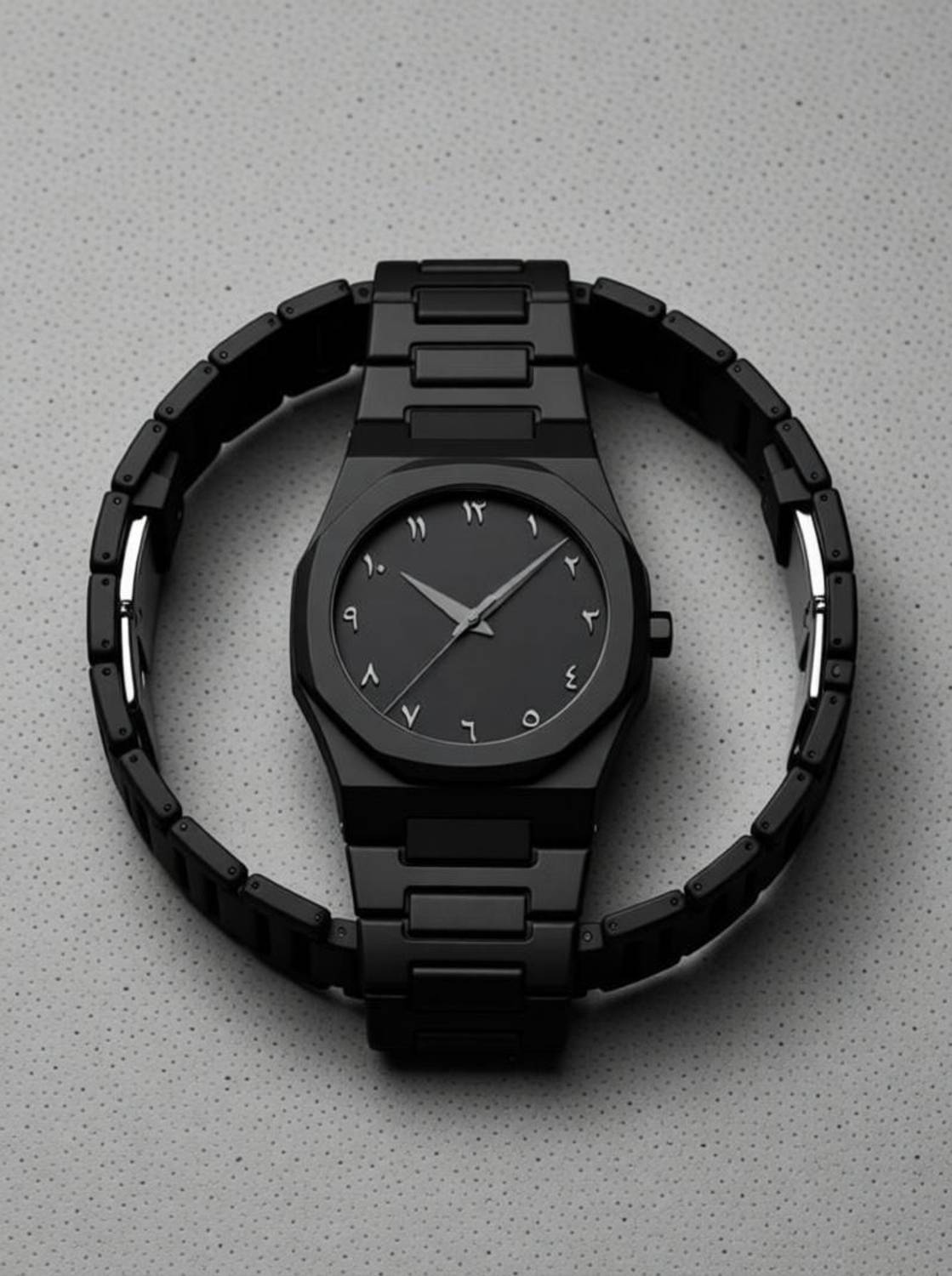 K&K Fully Black Men Professional Arabic Aura Analog Watch - Image 2