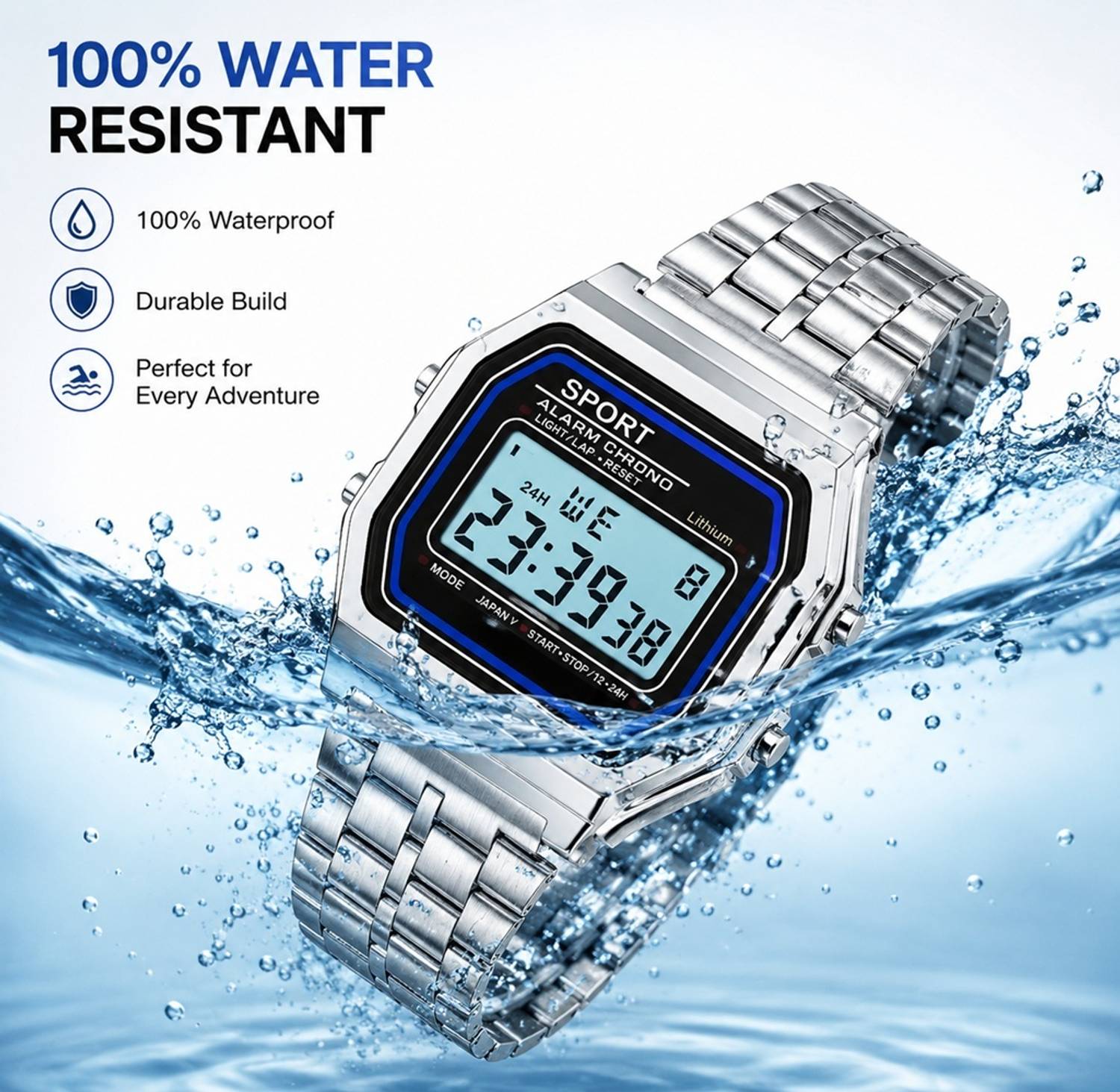 Timofy Classic Retro Chronograph Silver LED Watch - Image 3