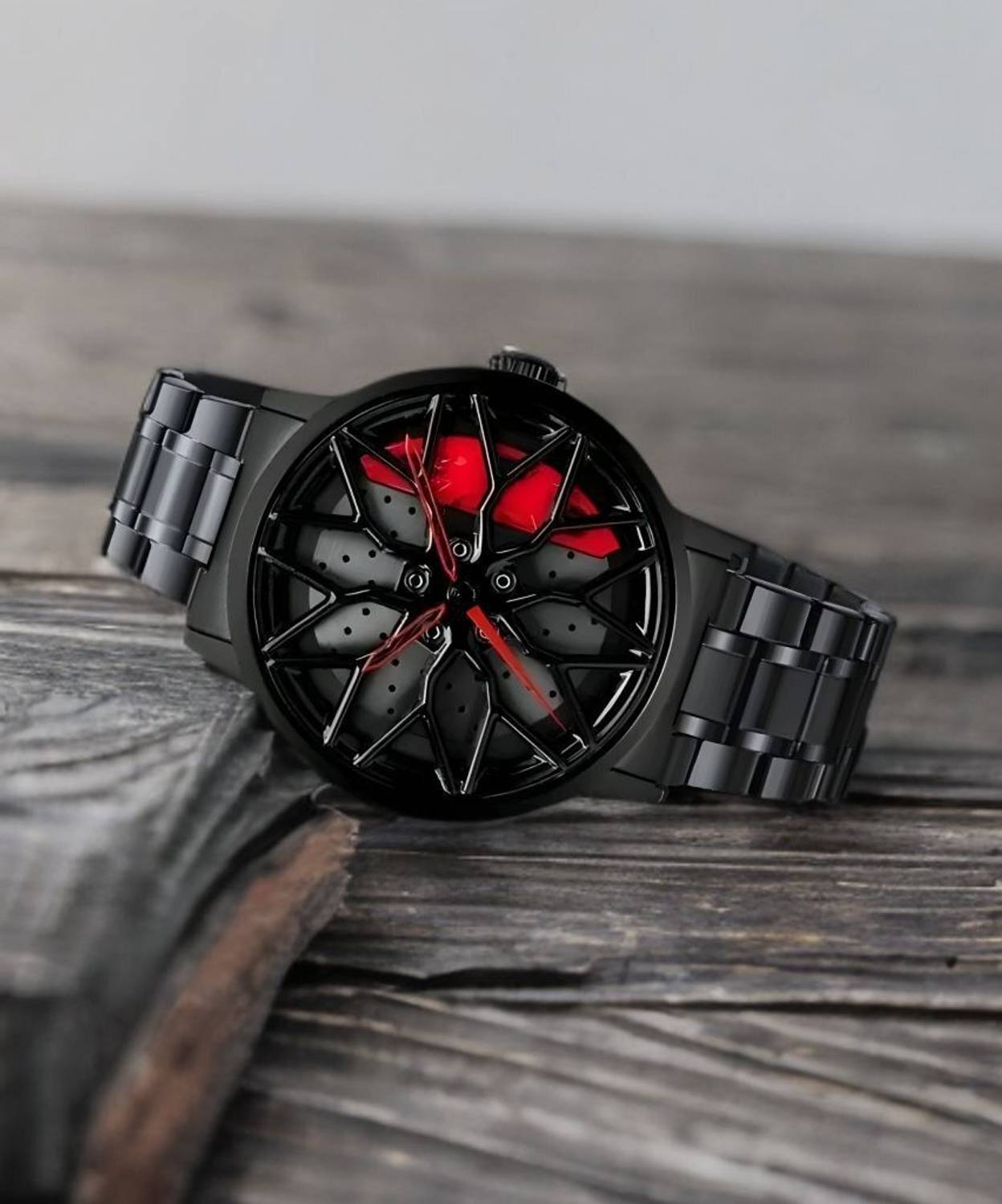 HDITA Men's Red Car Wheel Spinning Gyro Watch - Image 1