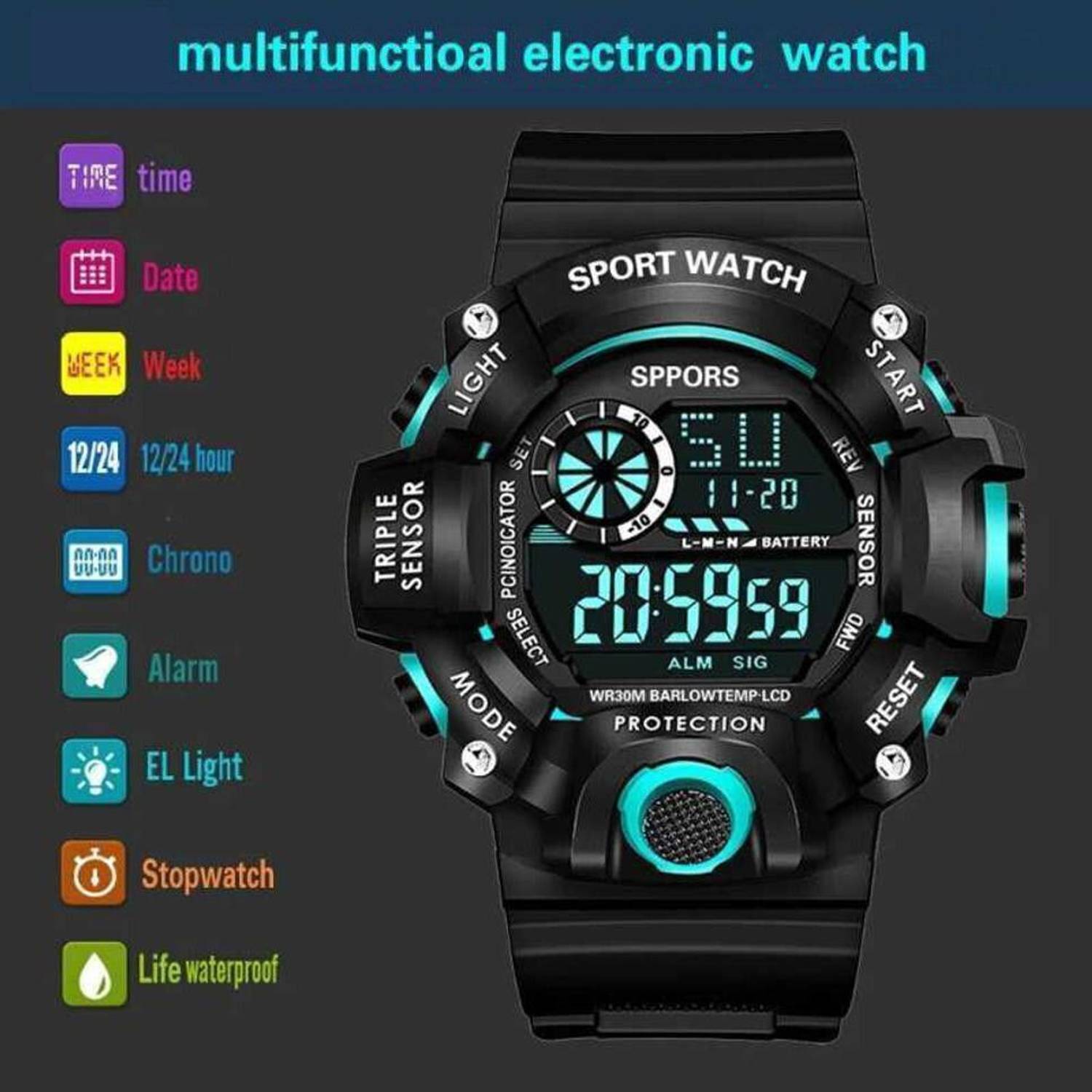 HISHOPRI G Sok Waterproof Gaming Digital Sports Watch - Image 4