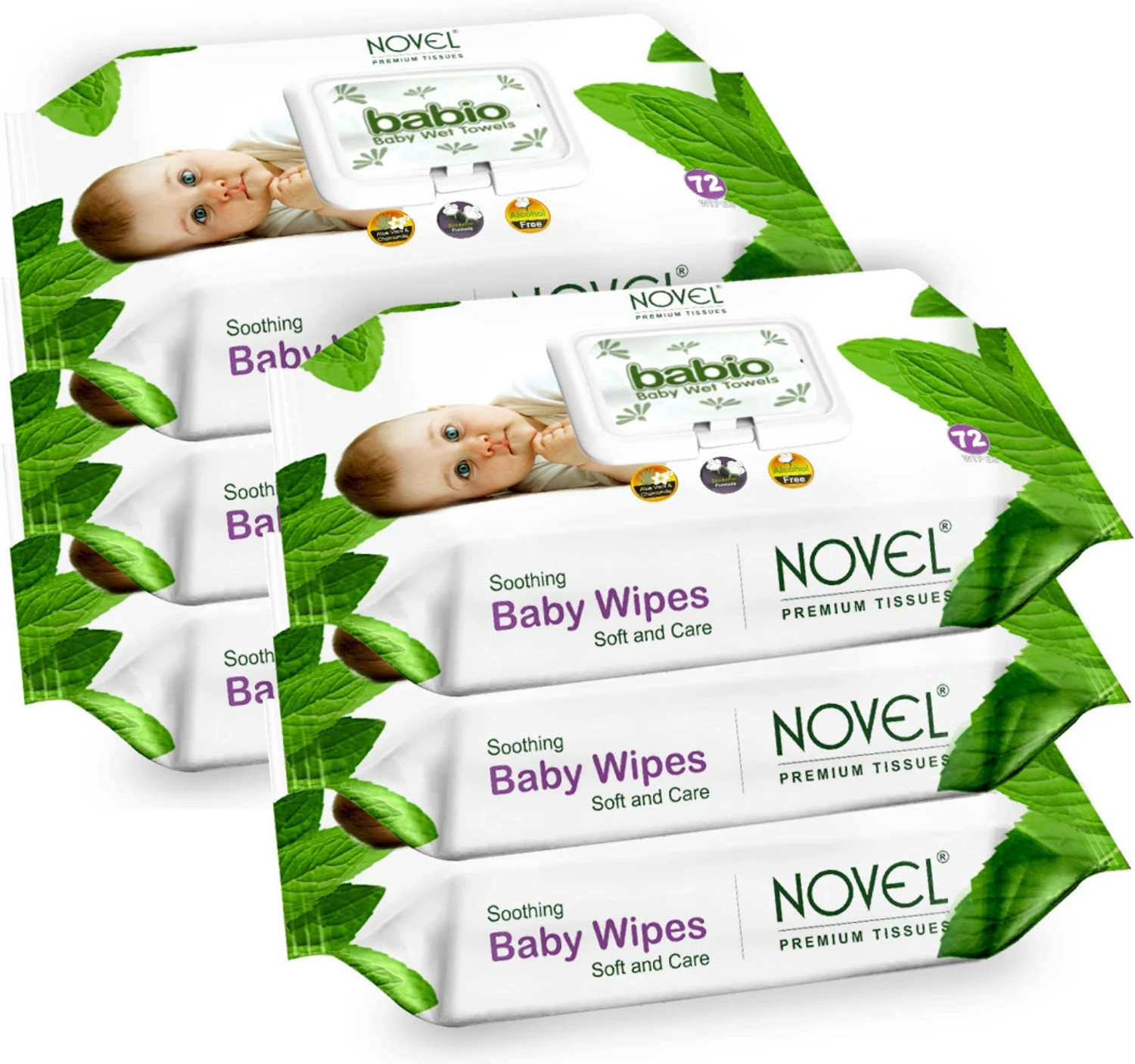 NOVEL Baby 72 Sheets pack of 6 | with Lid