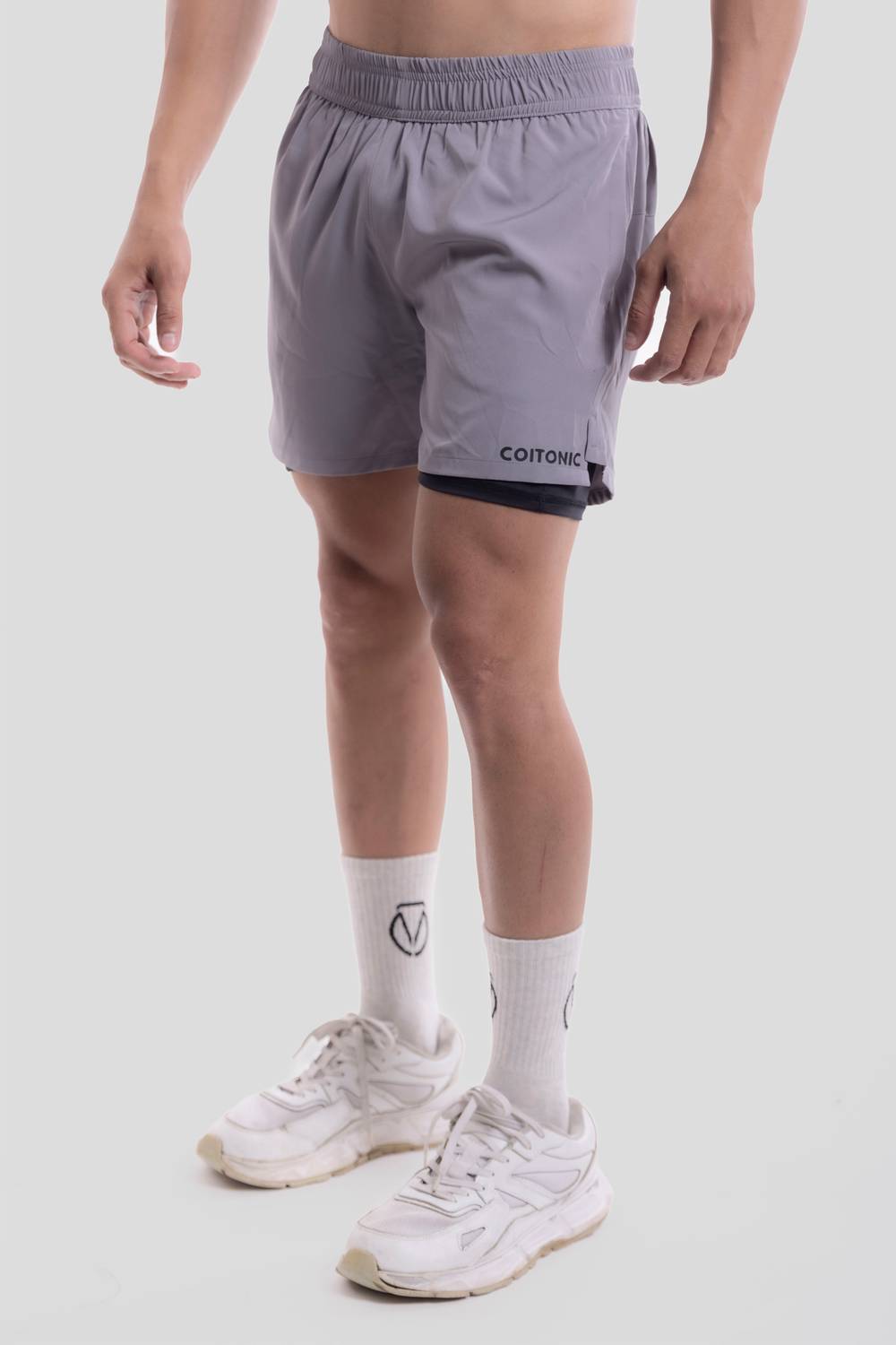 COITONIC Men Grey Sports Shorts - Image 1