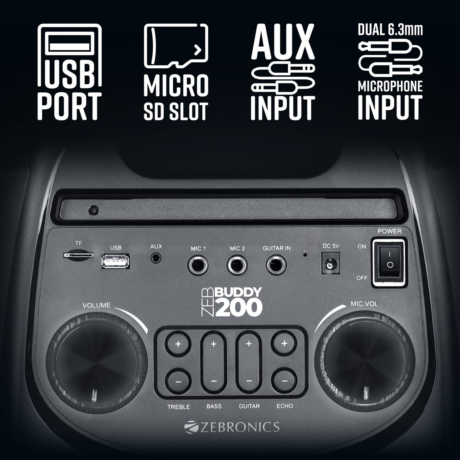 ZEBRONICS ZEB-BUDDY 200 Wireless MIC, Karaoke, RGB LED Lights, 100 W - Image 4