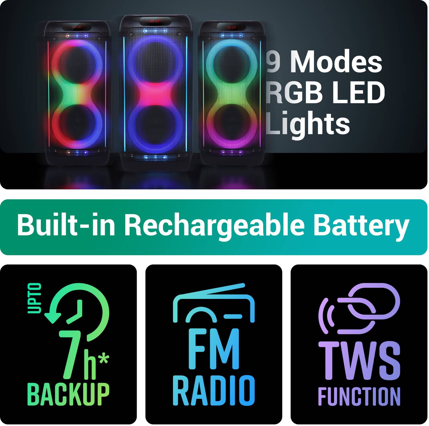 ZEBRONICS ZEB-BUDDY 200 Wireless MIC, Karaoke, RGB LED Lights, 100 W - Image 5