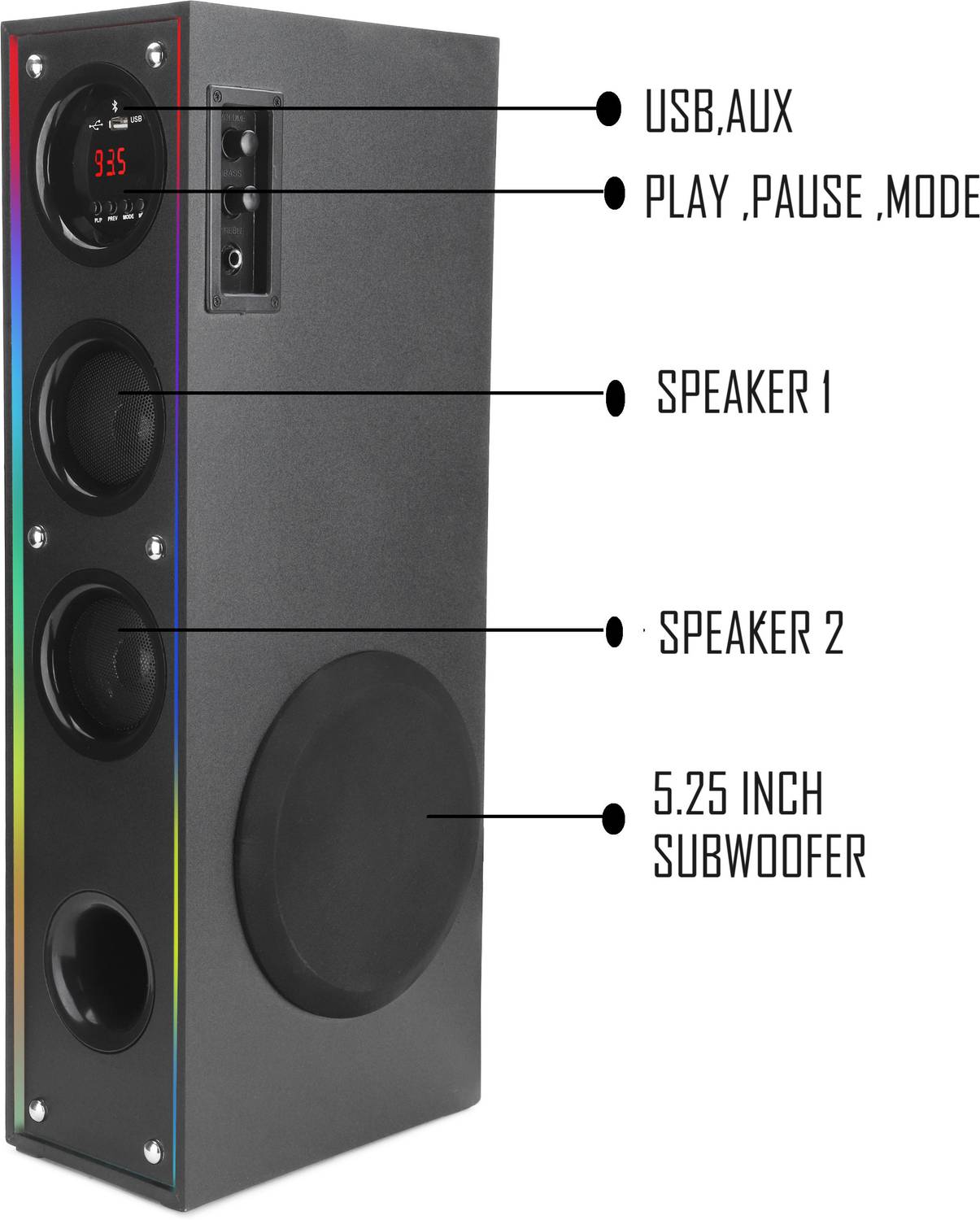 RZG Premium 120W Bluetooth Tower Speaker with Dual Wireless Mic - Image 3