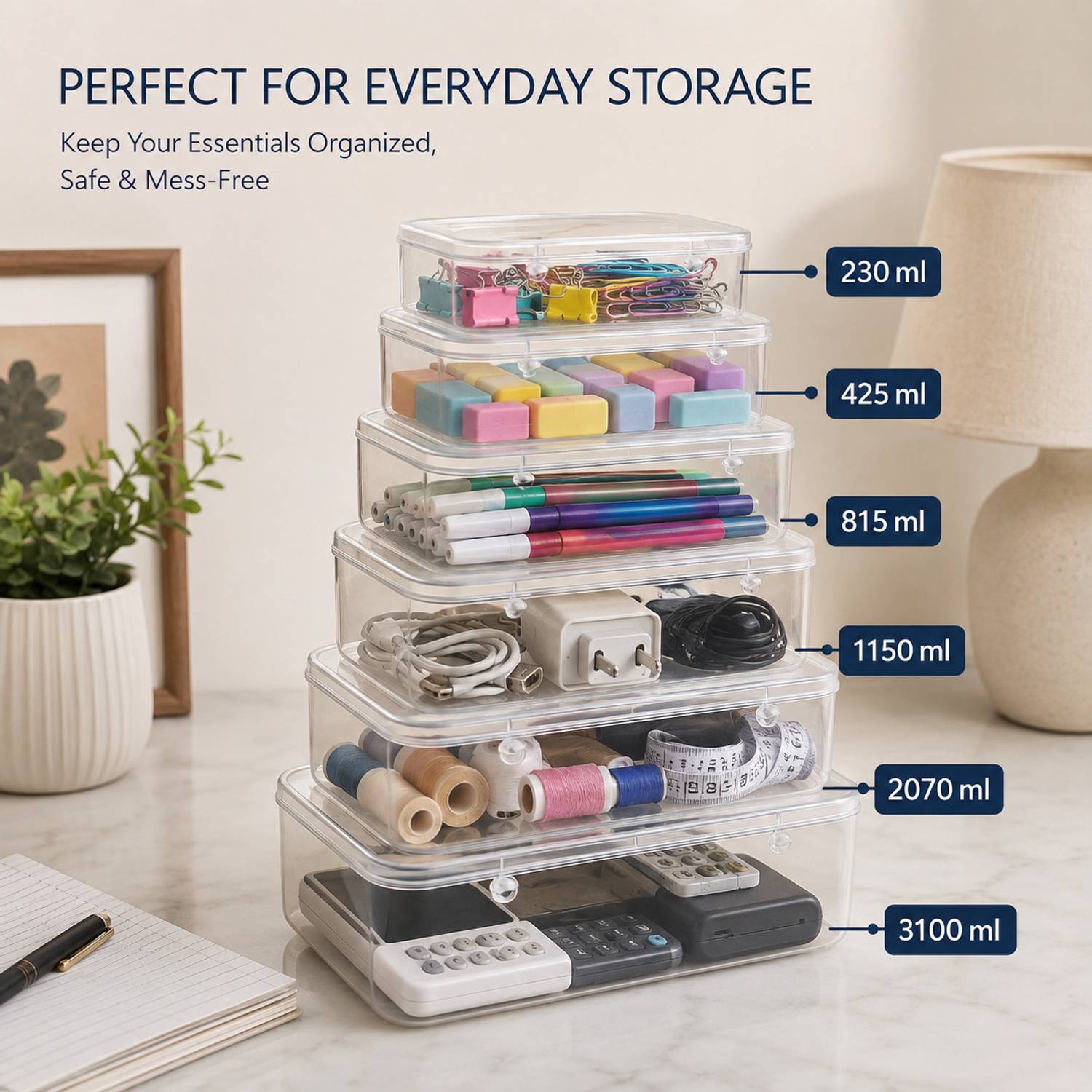 Eos Plastic Containers With Lock System for Accessories PACK OF 6 Storage Box - Image 4